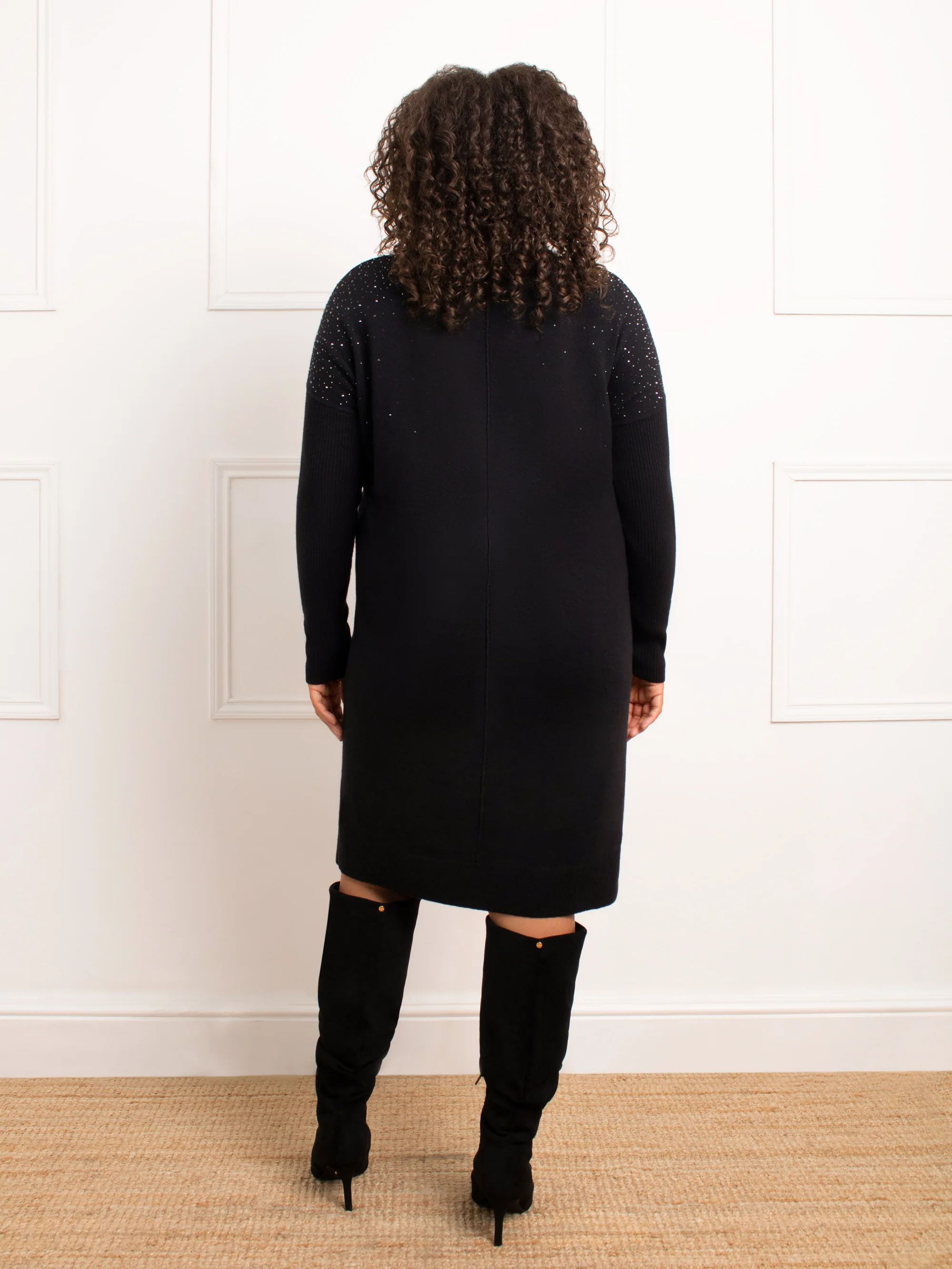 Black Sparkle V-Neck Jumper Dress - Image 8