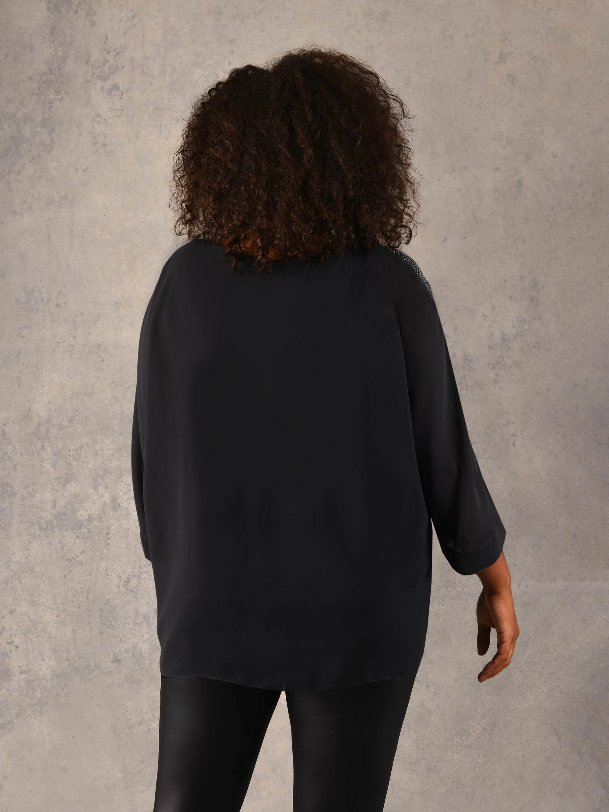 Black Studded Shoulder Overlayer Top - Image 2