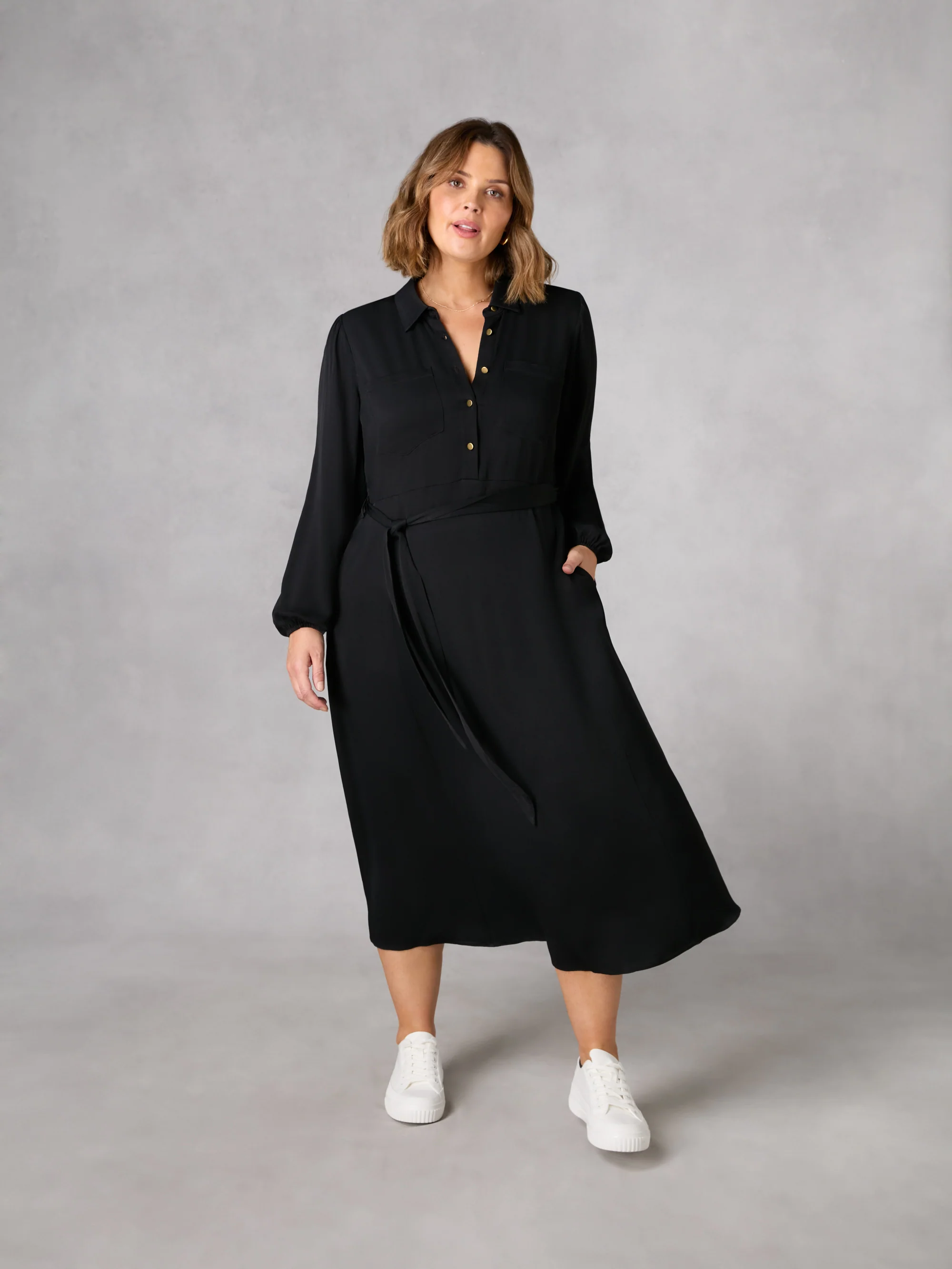 Black Swing Midi Shirt Dress - Image 3