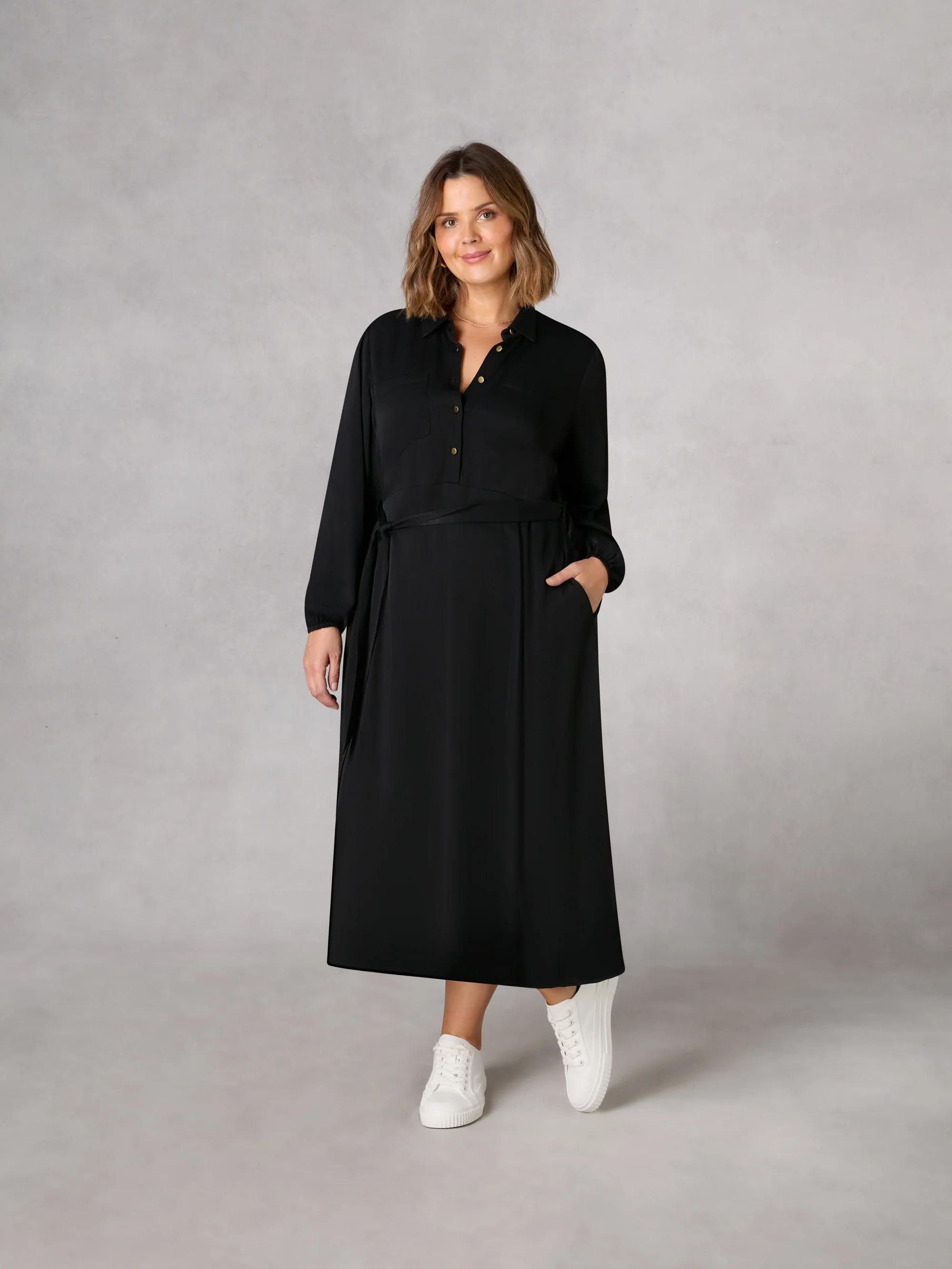 Black Swing Midi Shirt Dress - Image 4