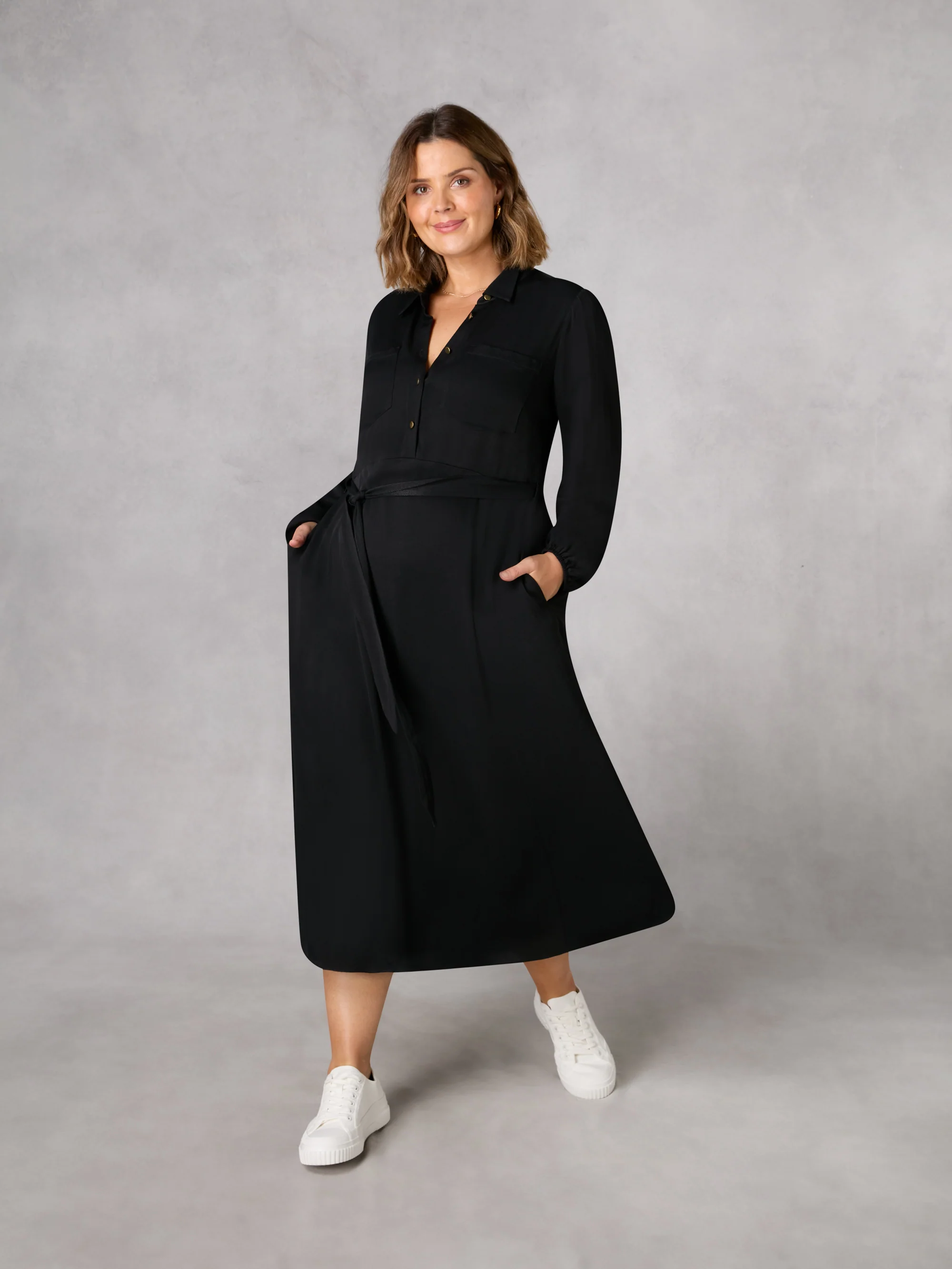 Black Swing Midi Shirt Dress - Image 6