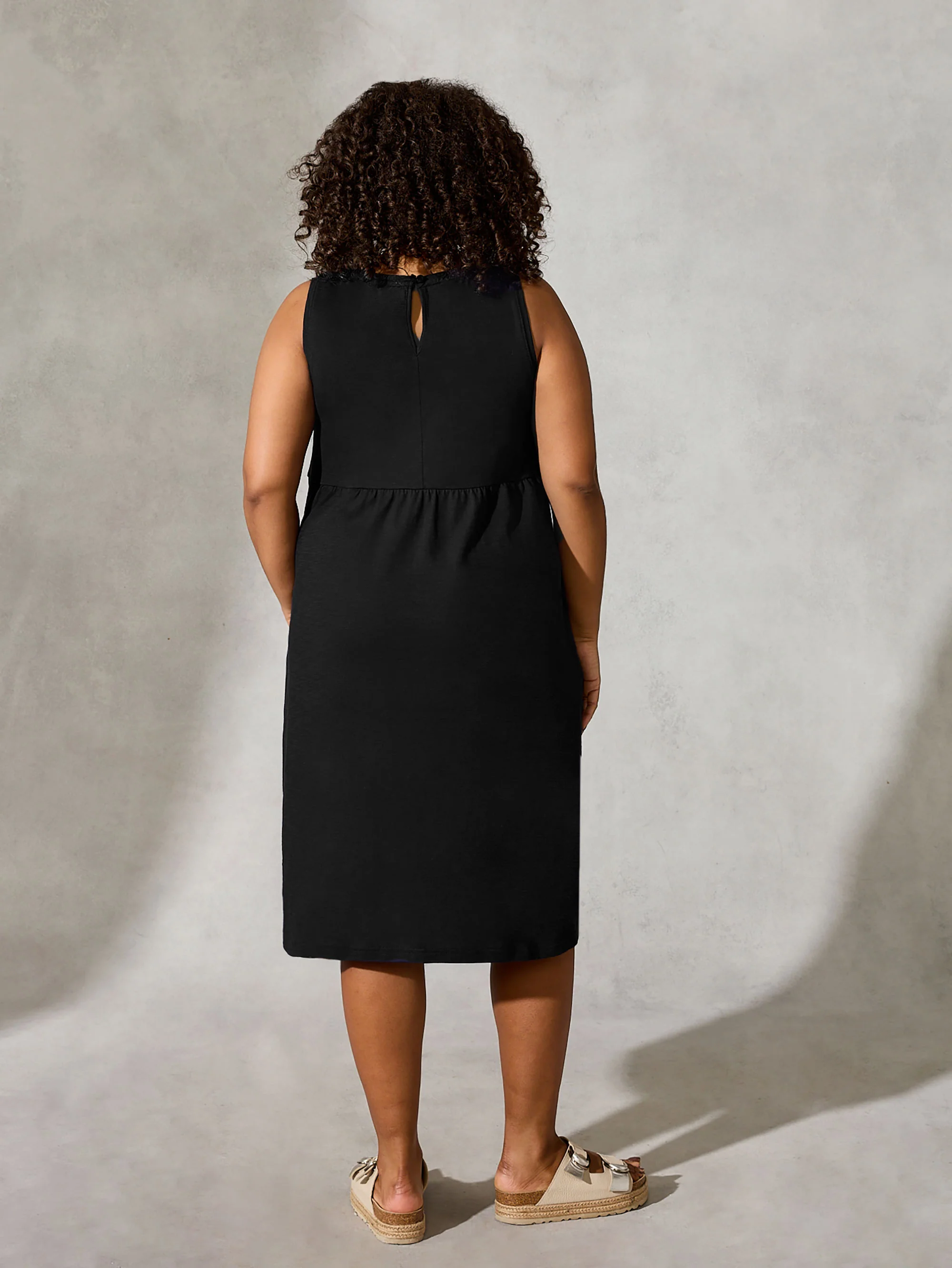 Black Textured Empire Midi Jersey Dress - Image 2