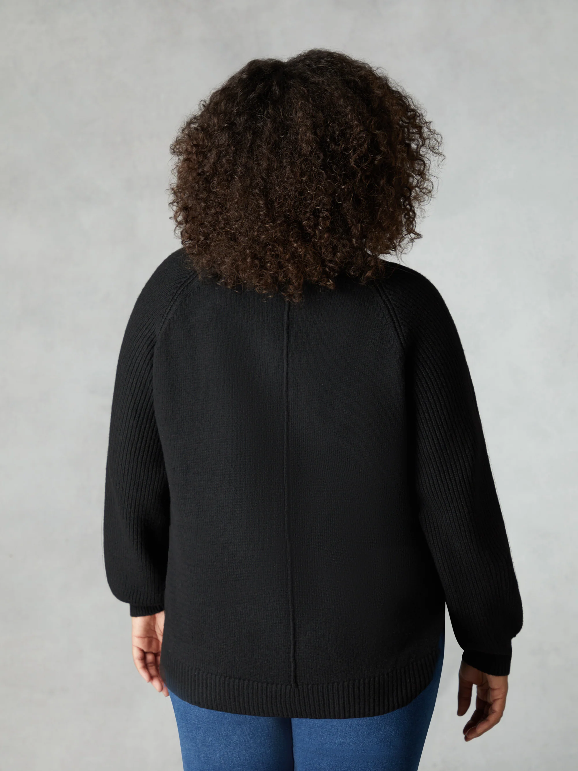 Black Textured Knitted V-Neck Jumper - Image 5