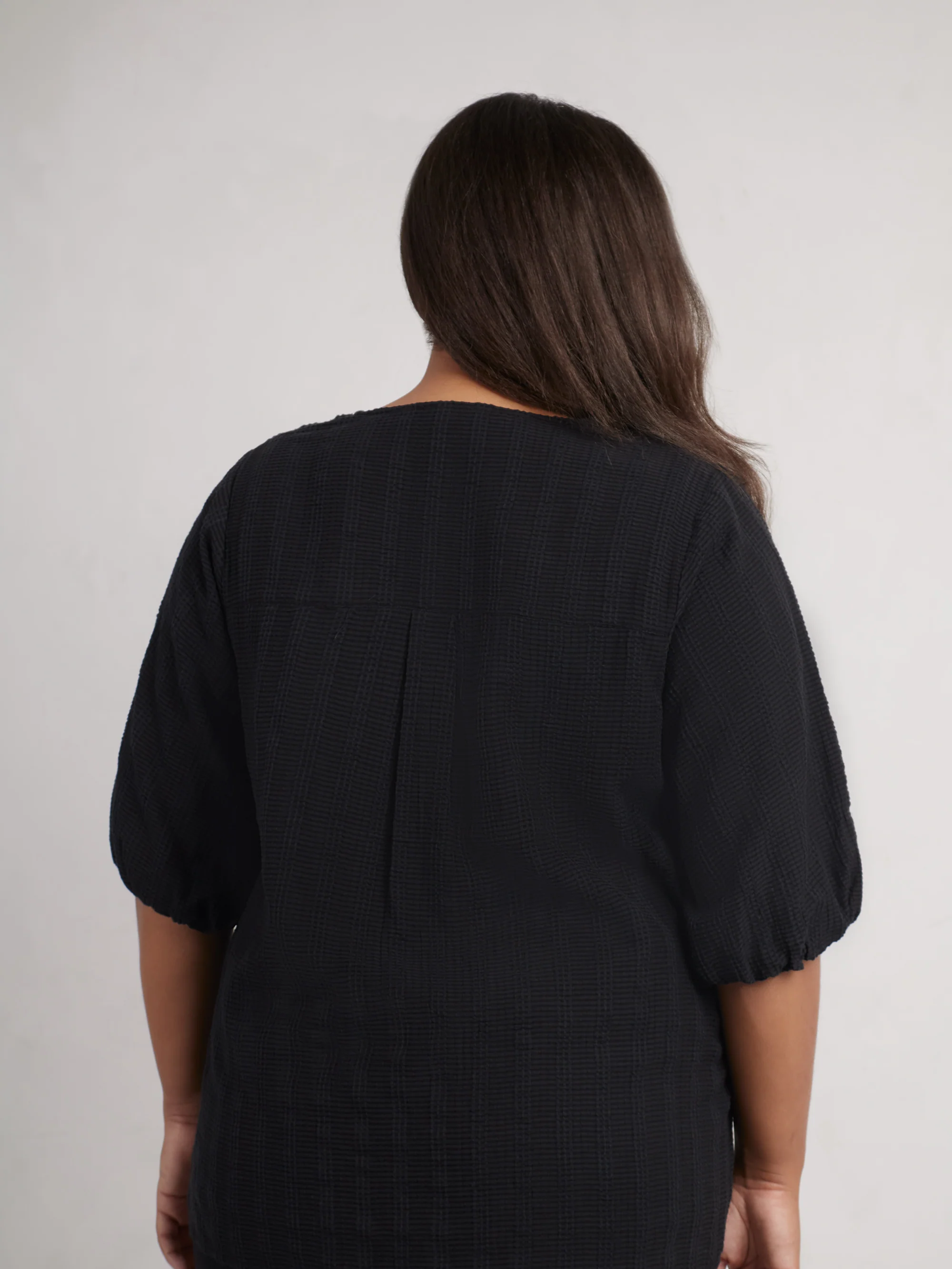 Black Textured Puff Sleeve Top - Image 4