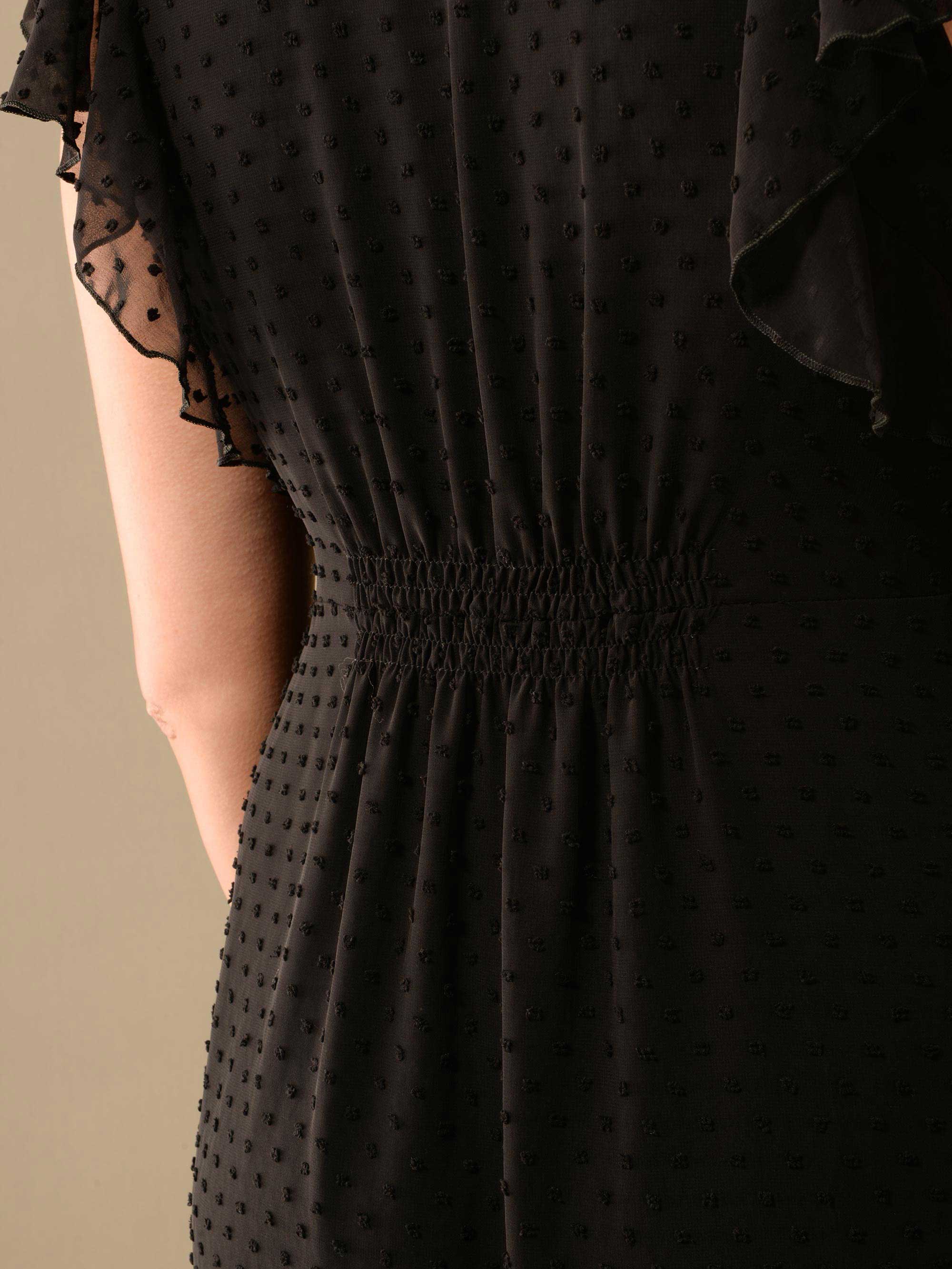 Black Textured Ruffle Sleeve Midi Dress - Image 5