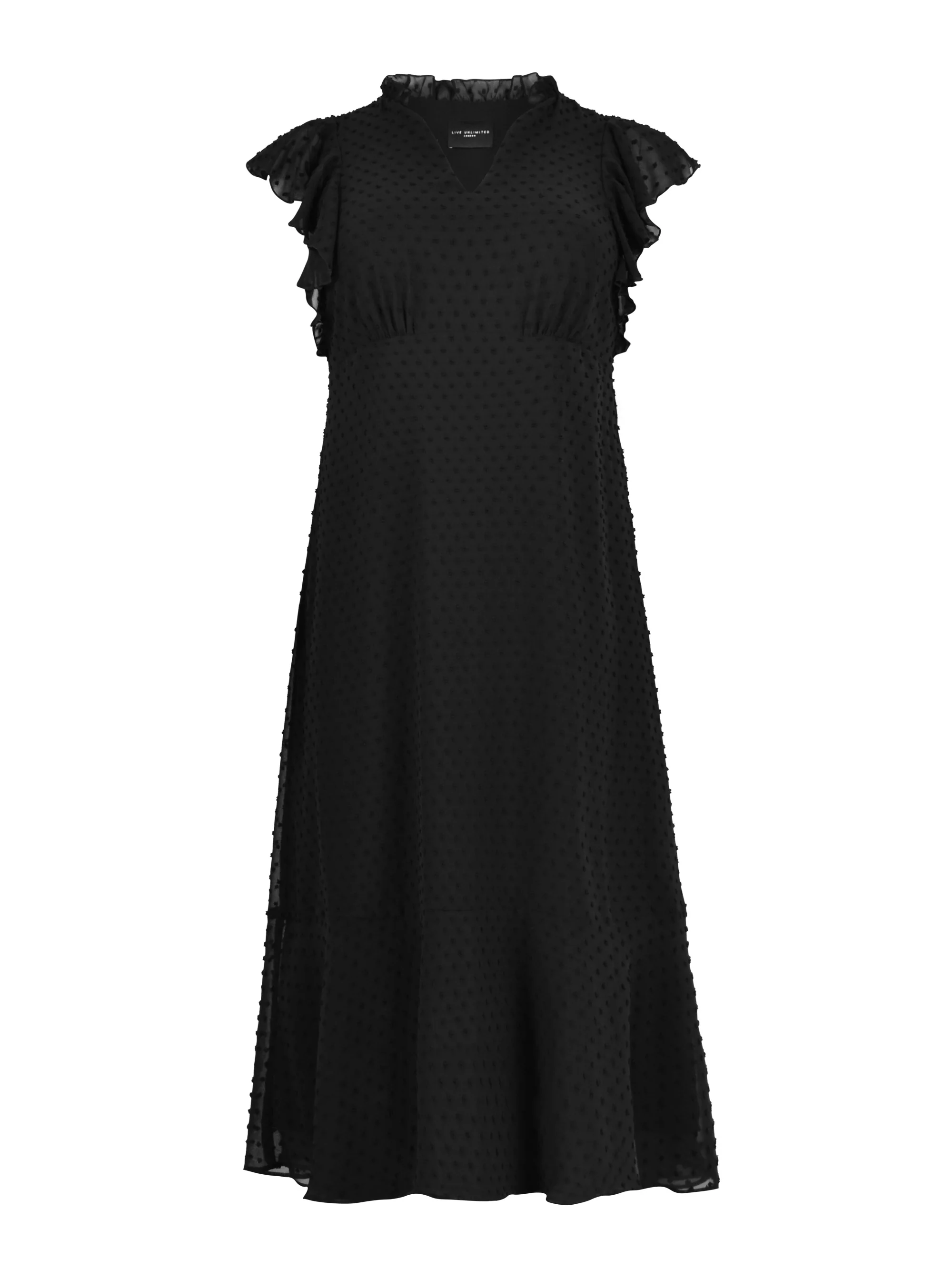 Black Textured Ruffle Sleeve Midi Dress - Image 6