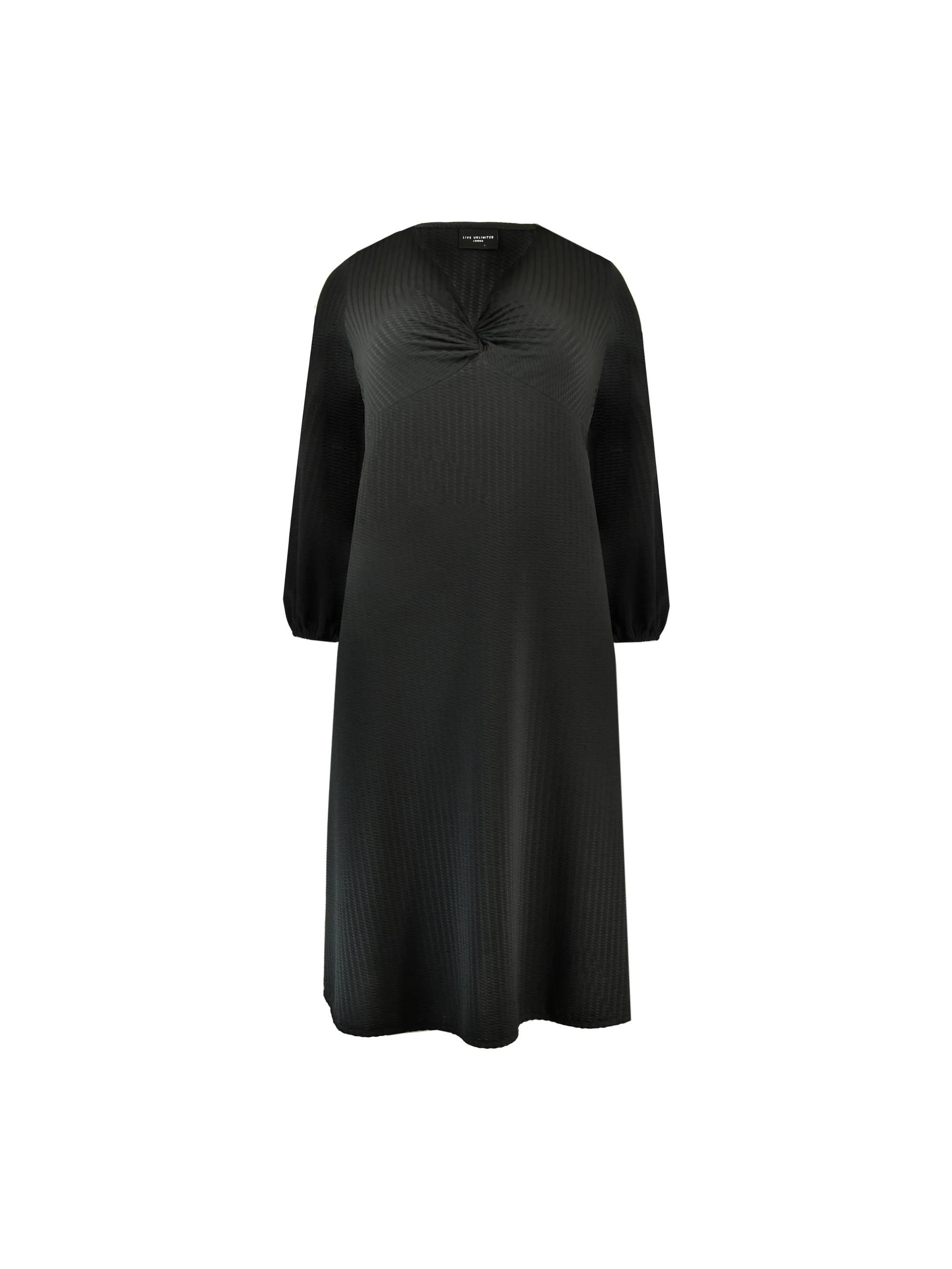 Black Textured Twist Front Jersey Midi Dress - Image 4