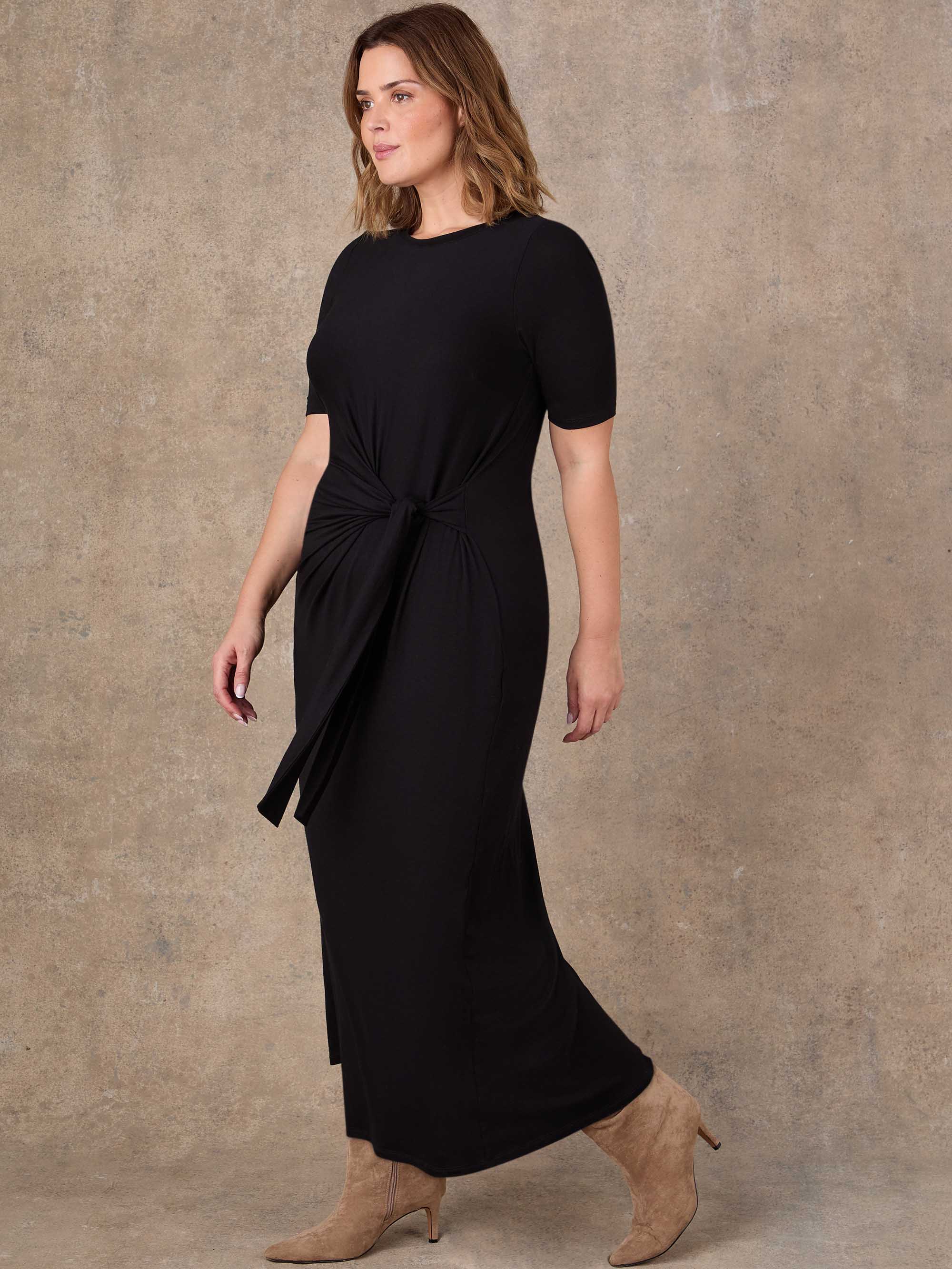Black Tie Side Jersey Midaxi Dress - Image 3