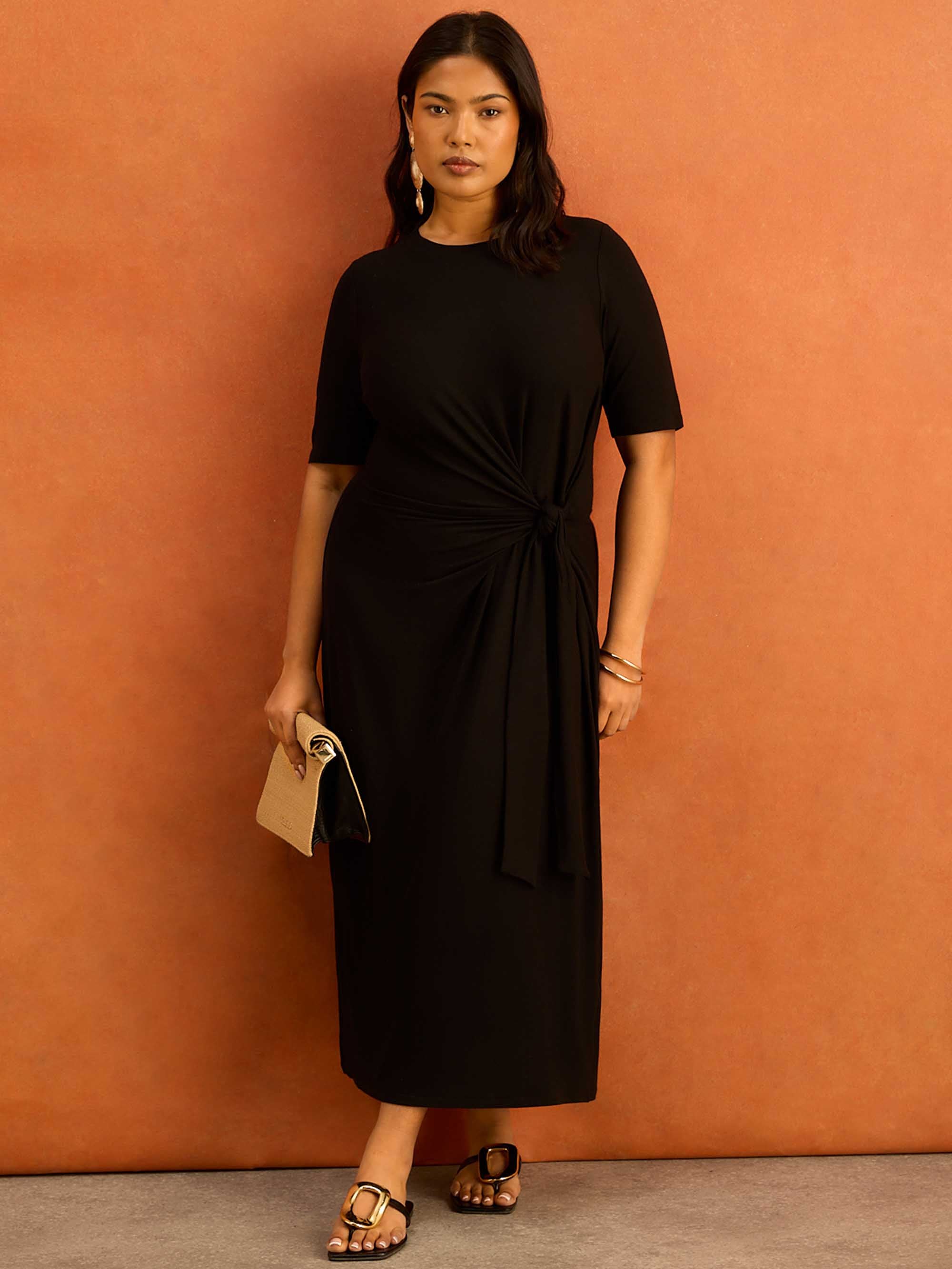 Black Tie Side Jersey Midaxi Dress - Image 3