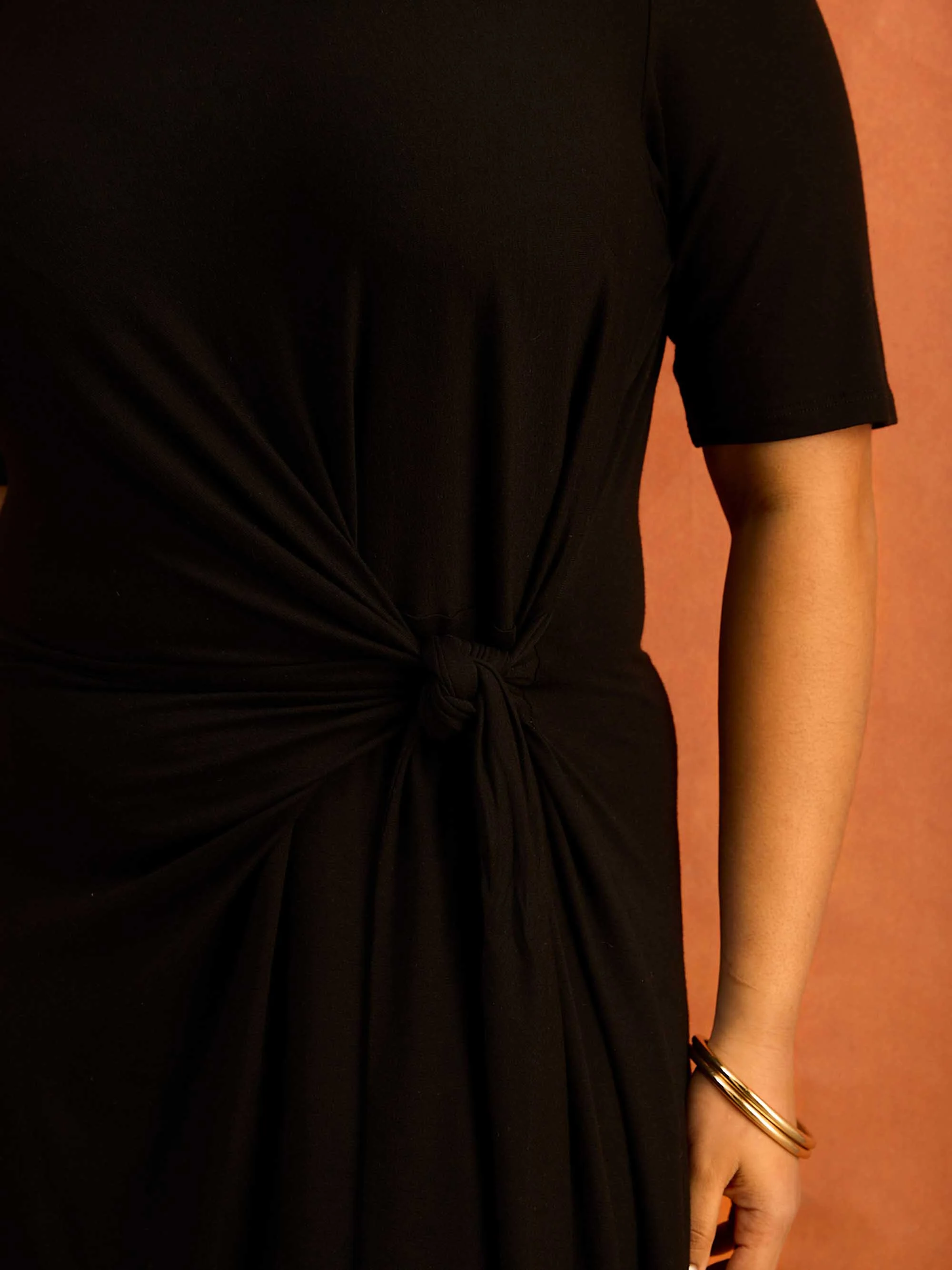 Black Tie Side Jersey Midaxi Dress - Image 5
