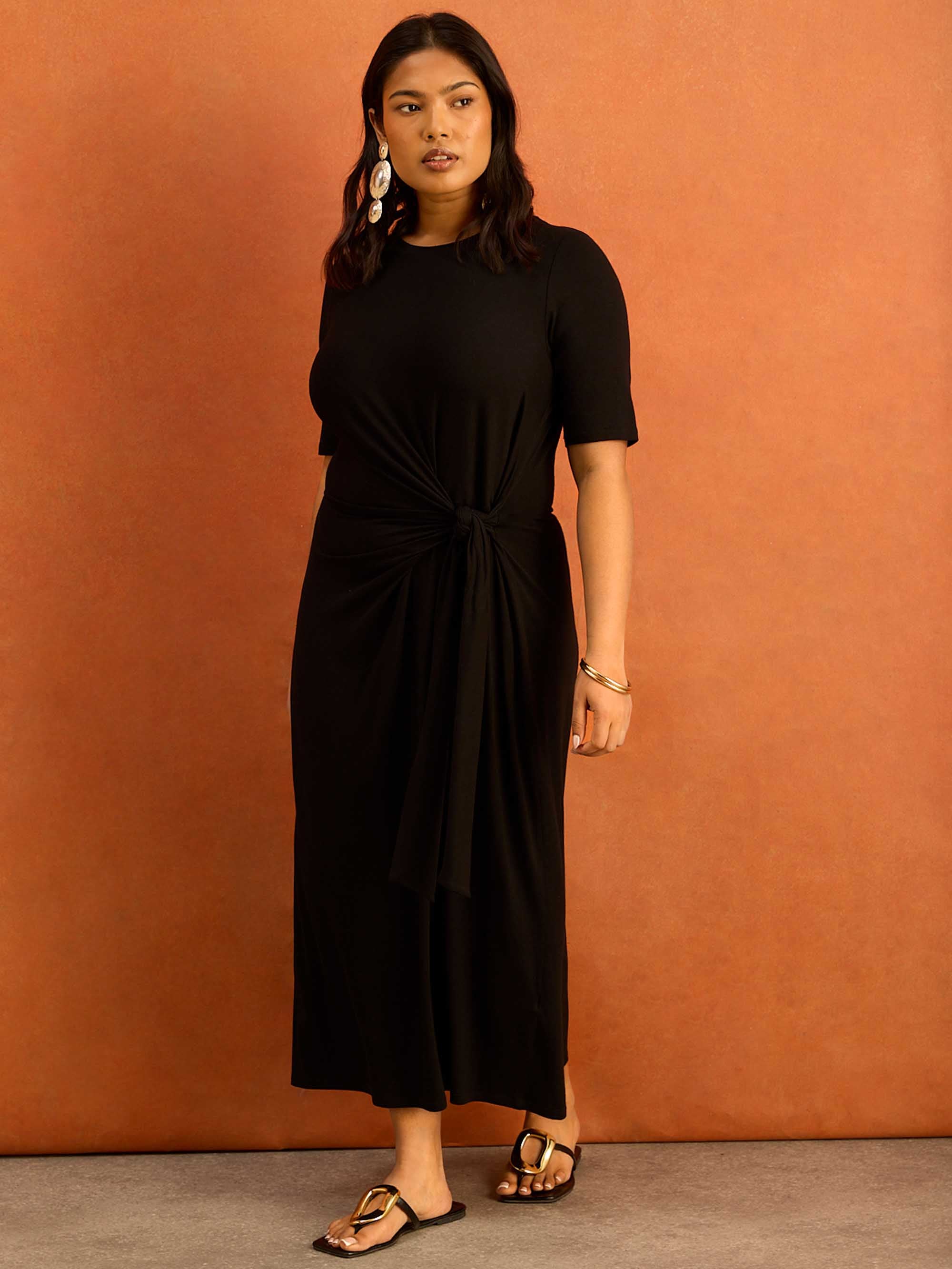 Black Tie Side Jersey Midaxi Dress - Image 6