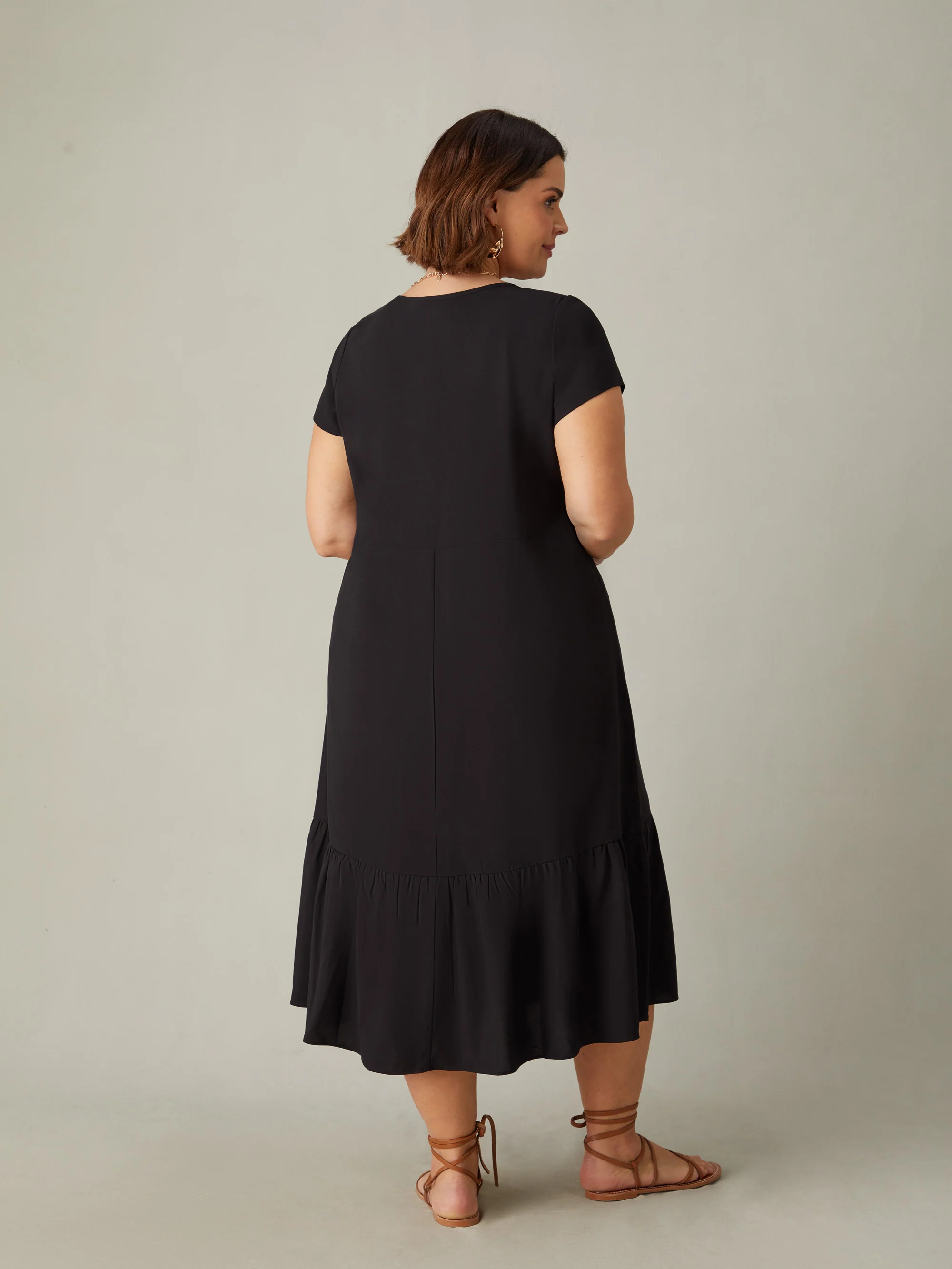 Black Tiered V-Neck Dress - Image 3