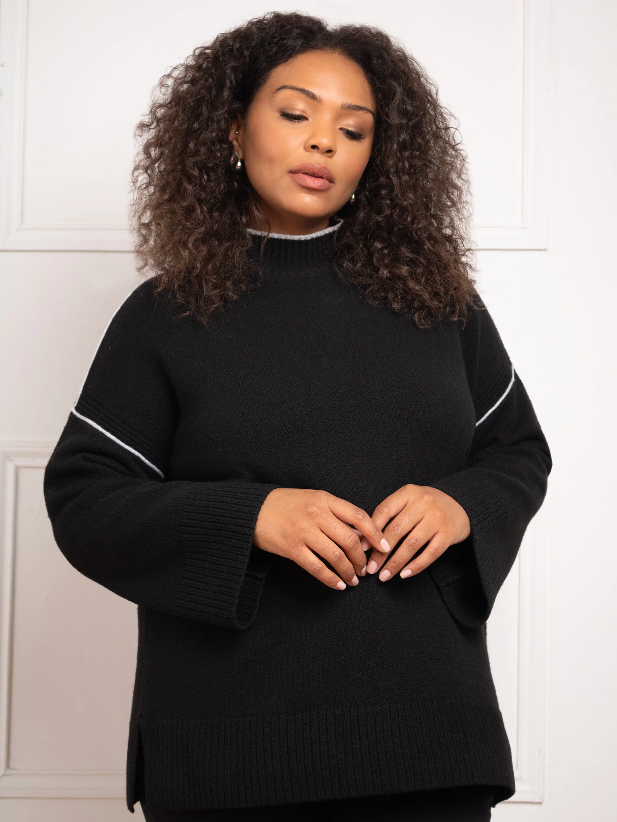 Black Tipped Mock Neck Jumper - Image 3