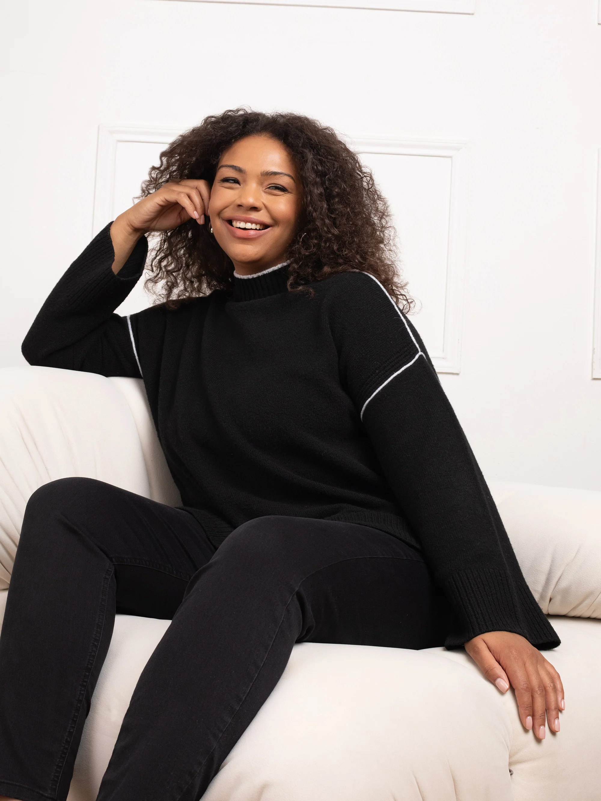 Black Tipped Mock Neck Jumper - Image 4