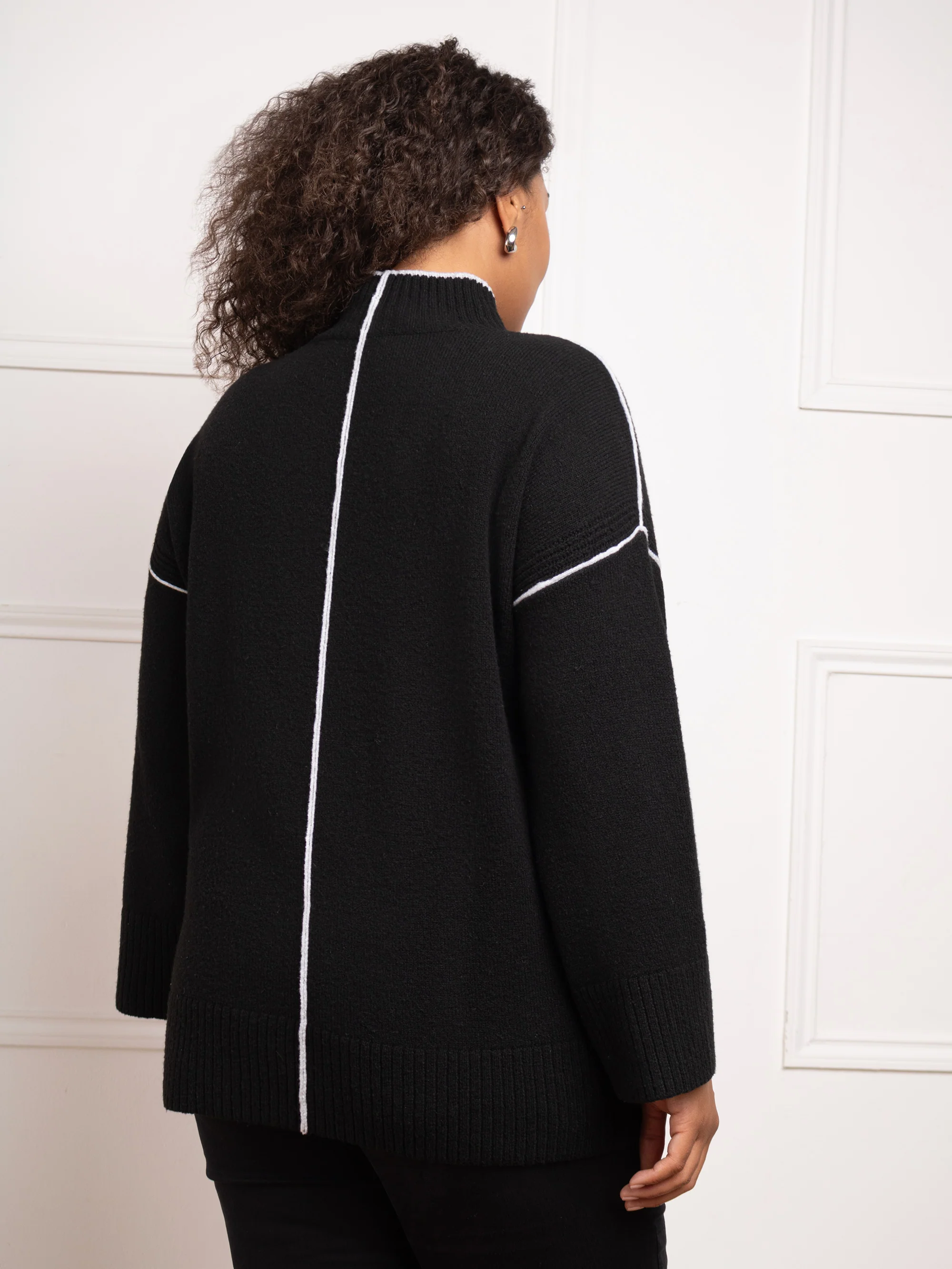 Black Tipped Mock Neck Jumper - Image 5