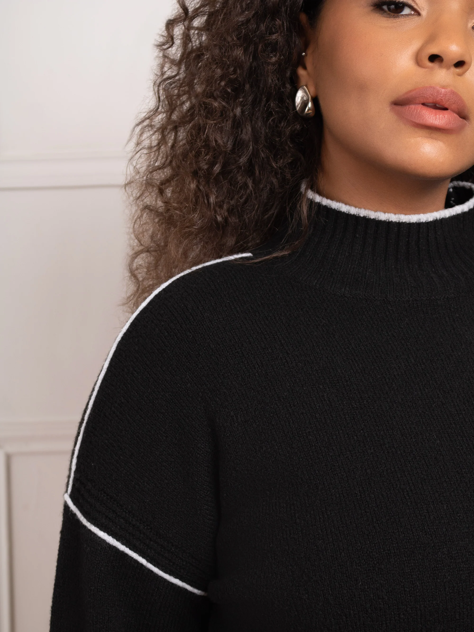 Black Tipped Mock Neck Jumper - Image 6