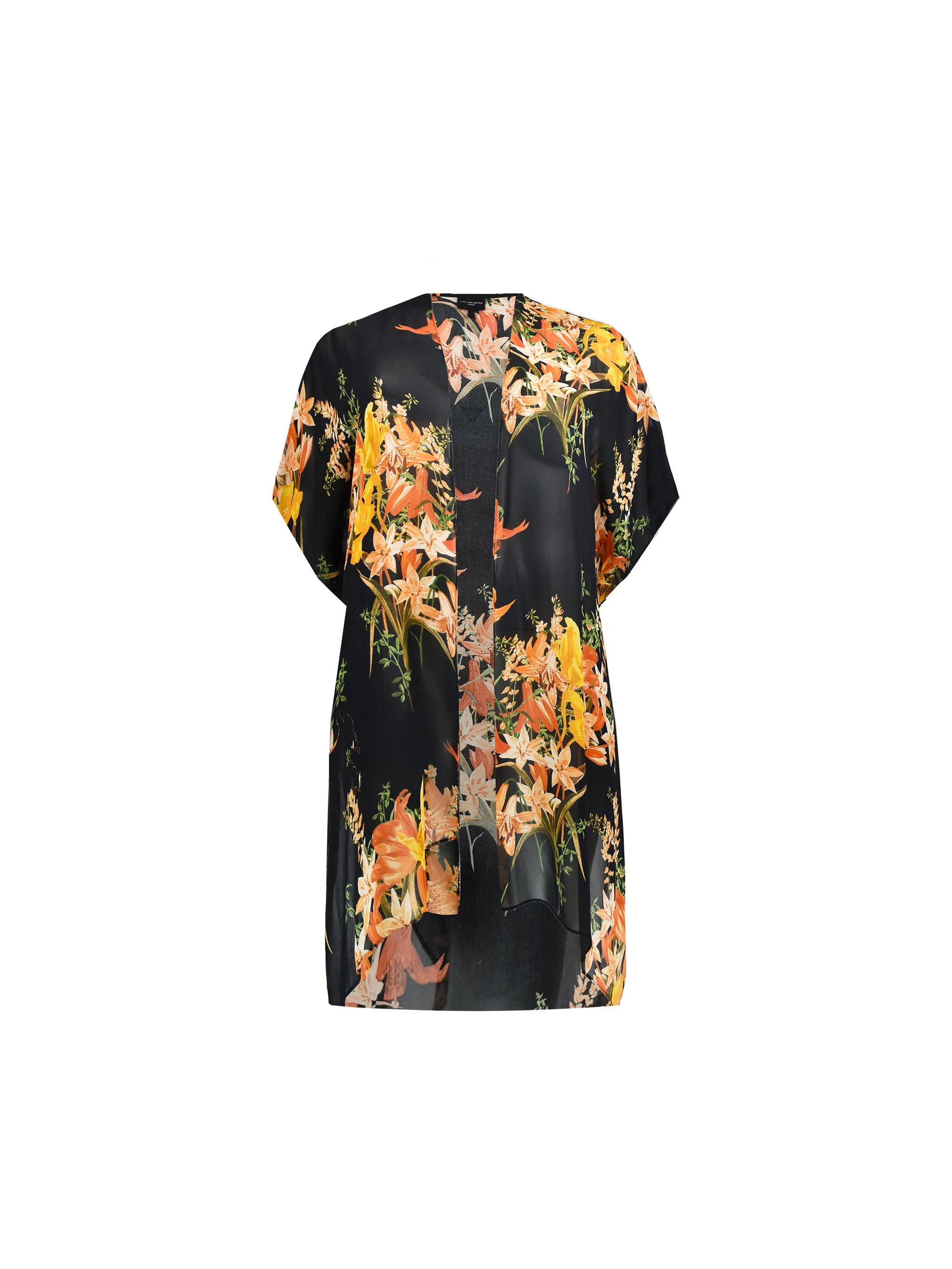 Black Tropical Floral Print Kimono - Image 4