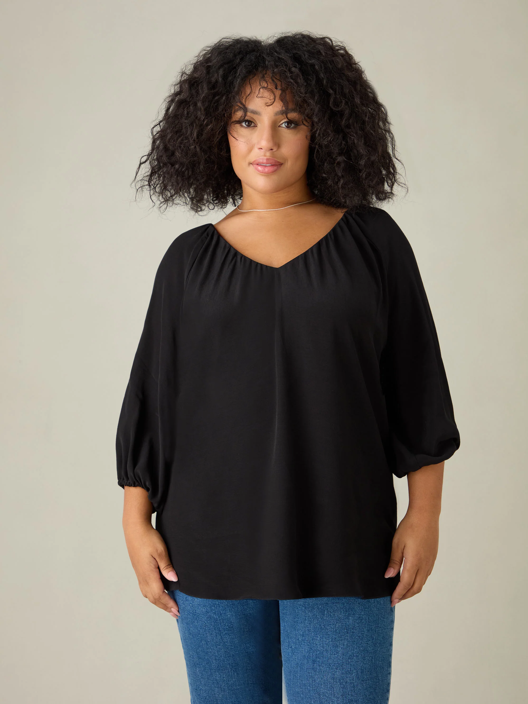 Black V-Neck Blouse - Image 2