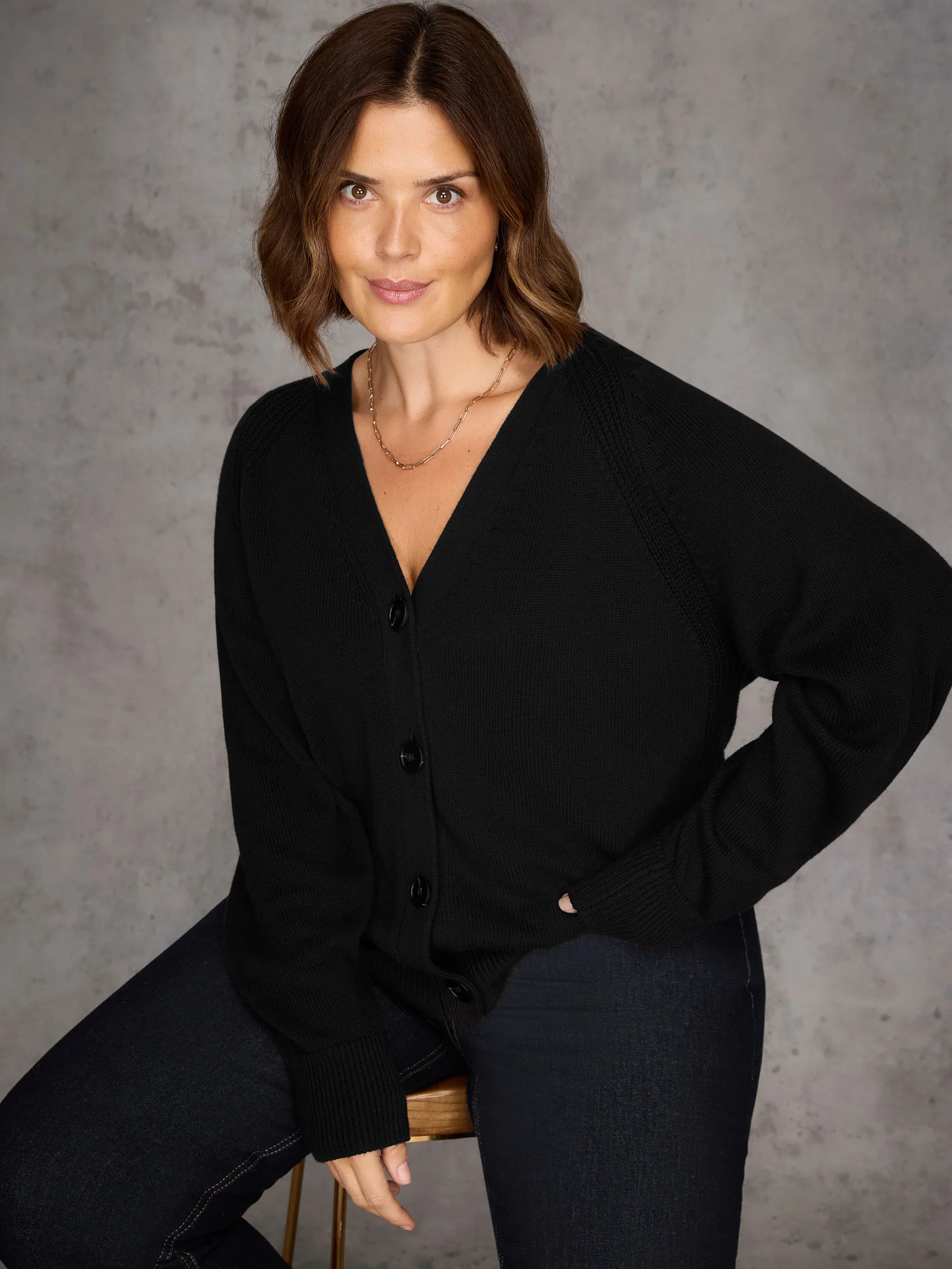 Black V-Neck Cardigan - Image 2