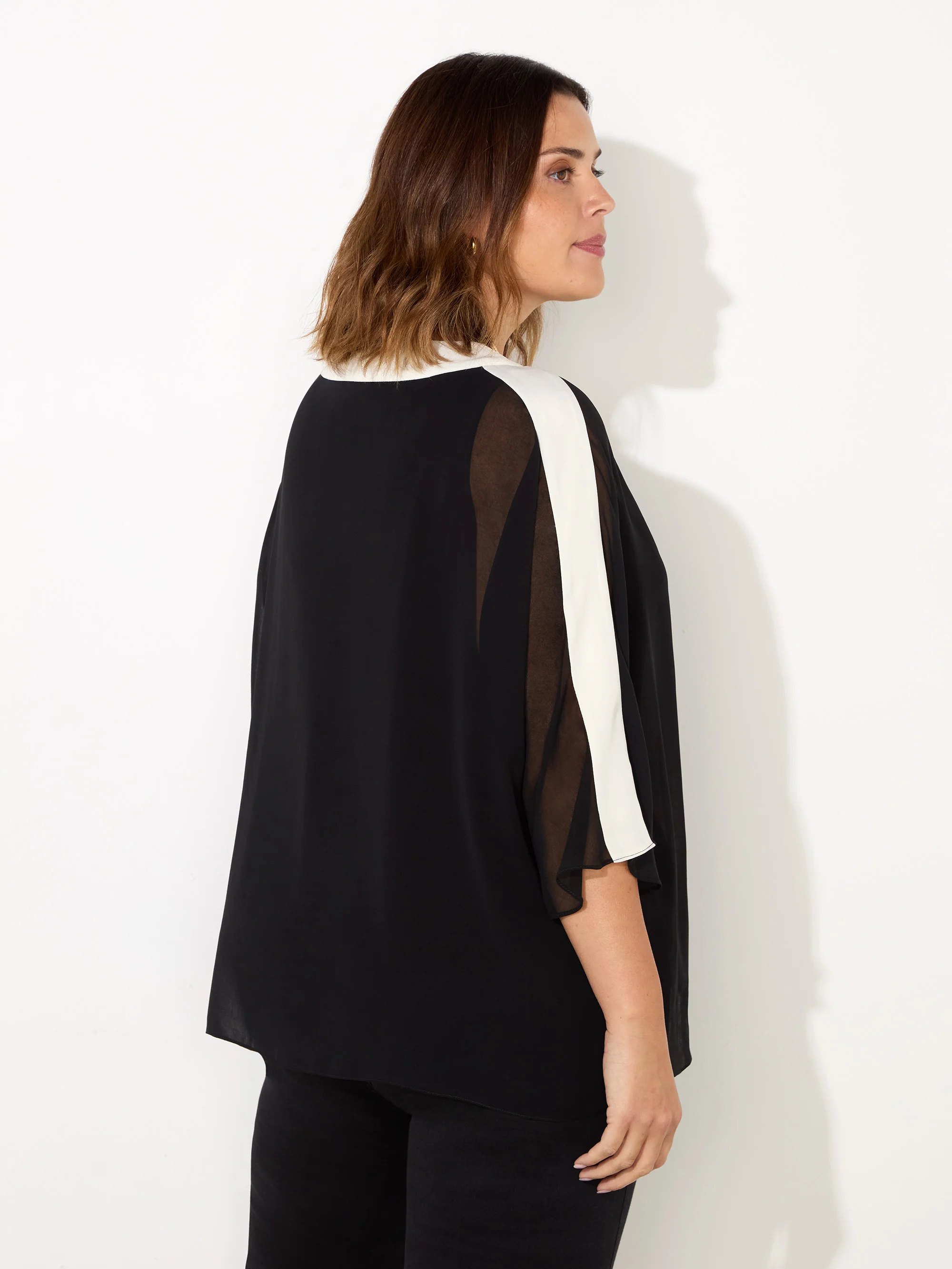 Black V-Neck Colourblock Overlay Top - Image 3