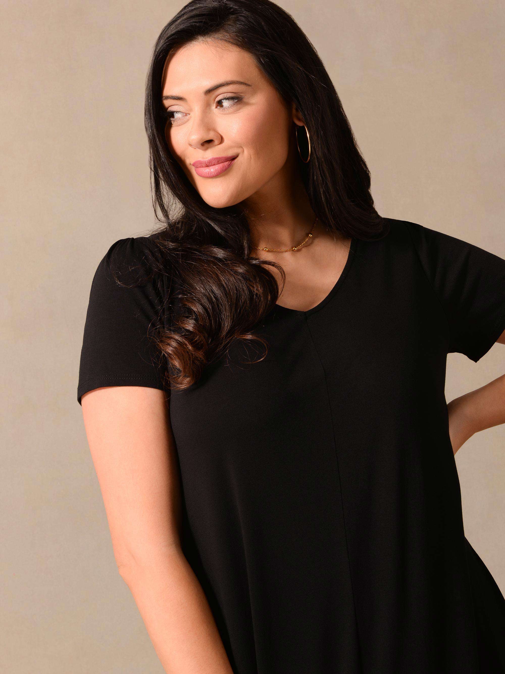 Black V-Neck Jersey Swing Dress - Image 2