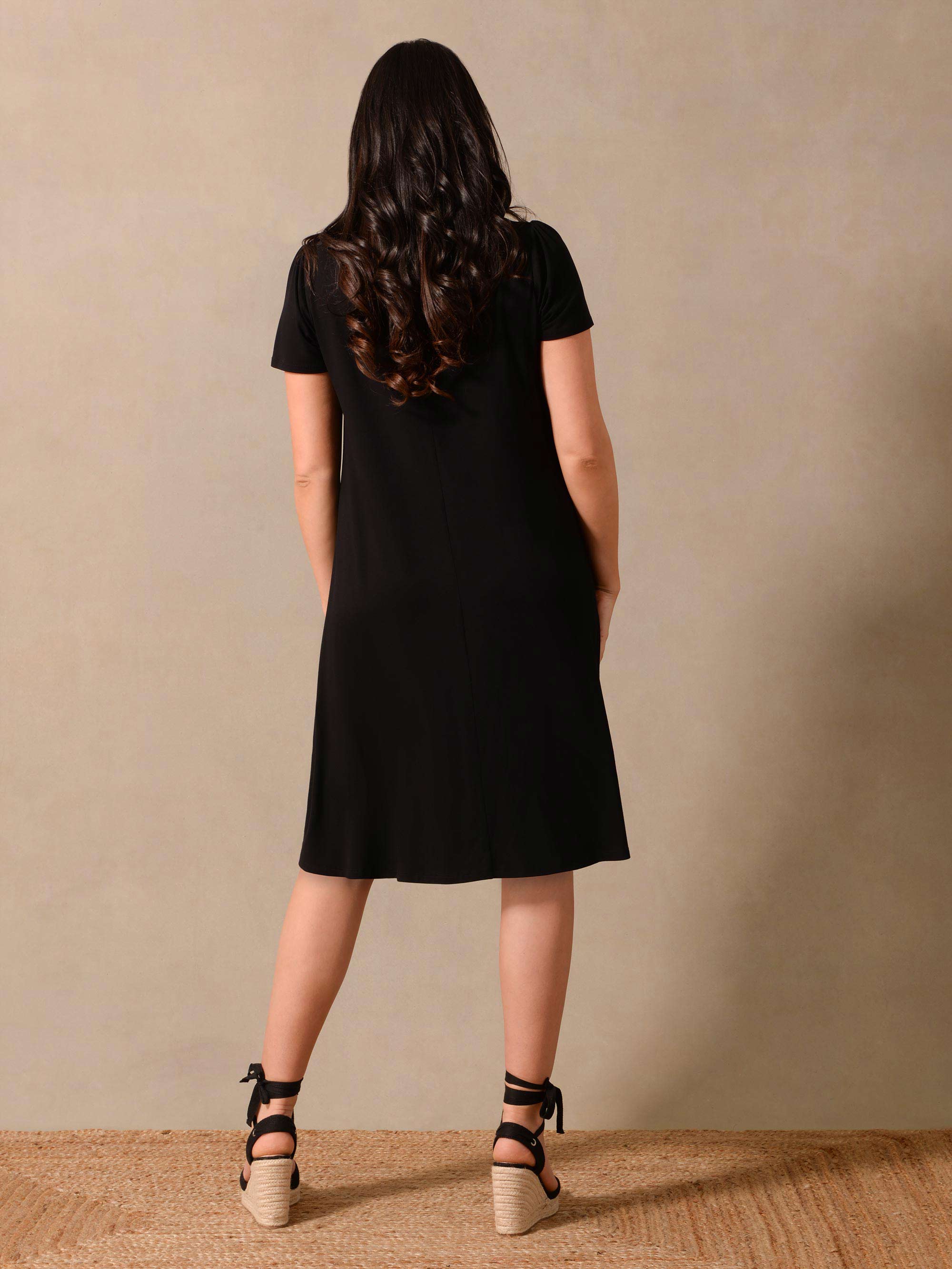 Black V-Neck Jersey Swing Dress - Image 3