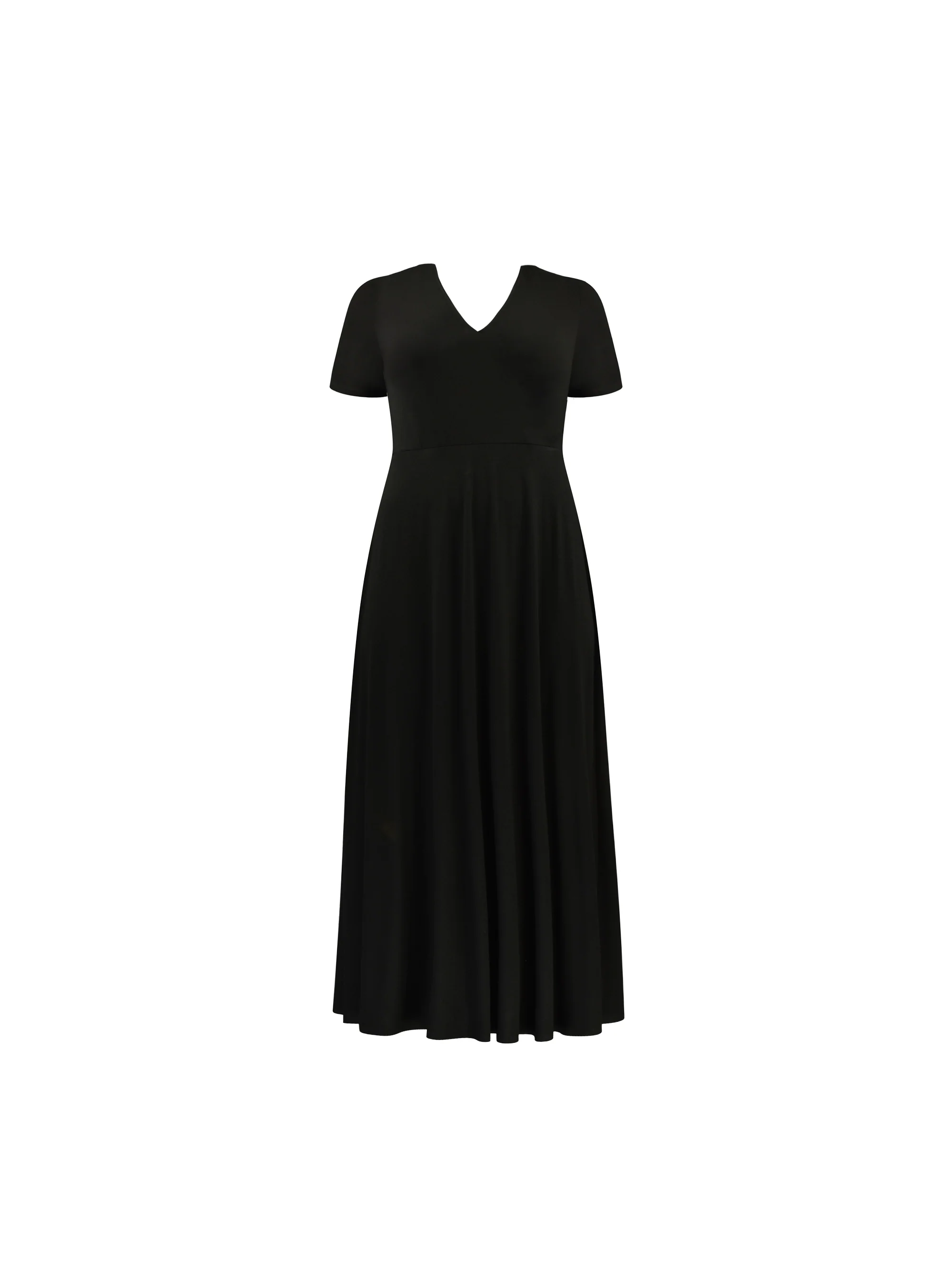 Black V-Neck Jersey Swing Dress - Image 4