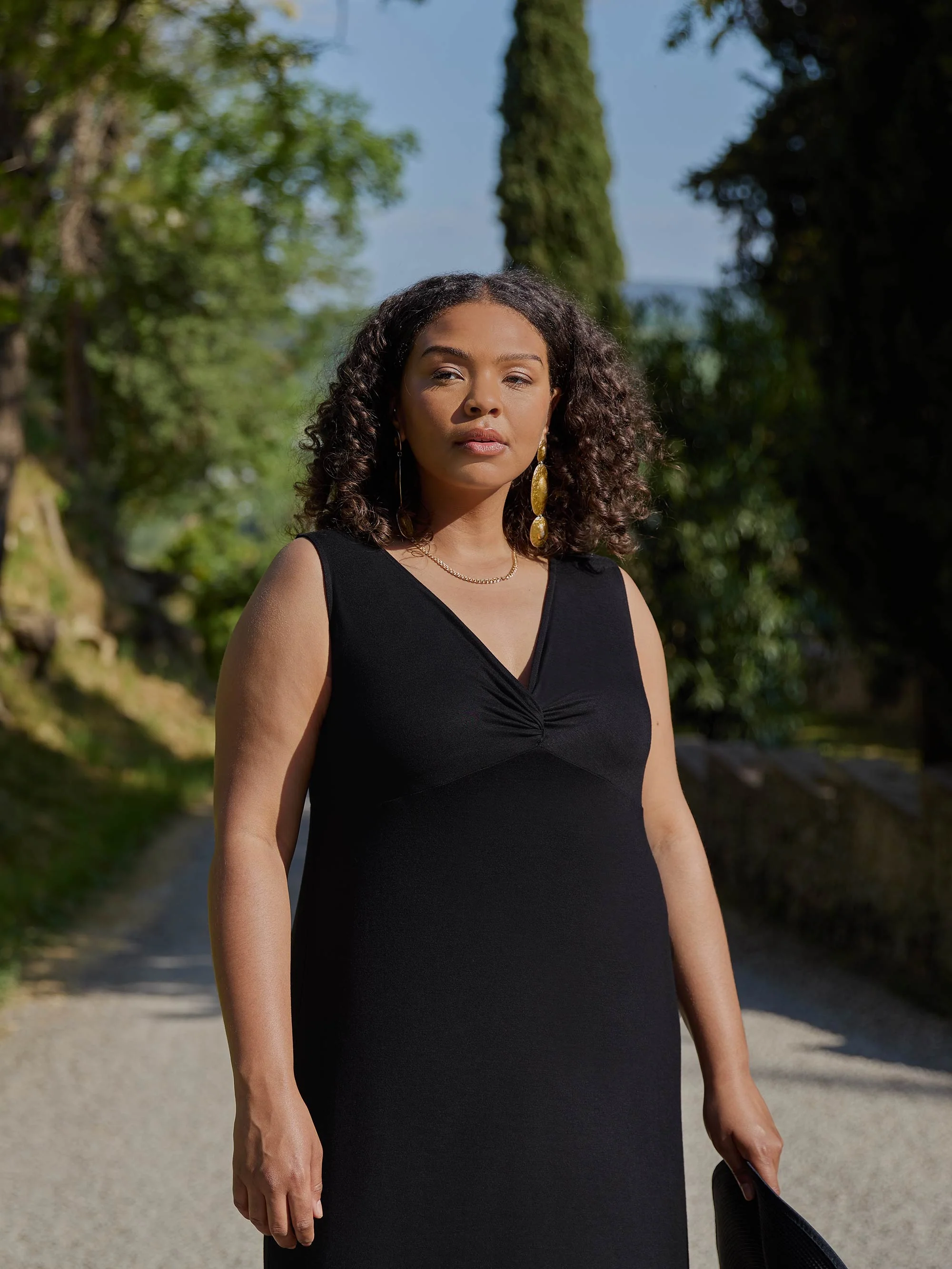 Black V-Neck Twist Front Maxi Dress - Image 2