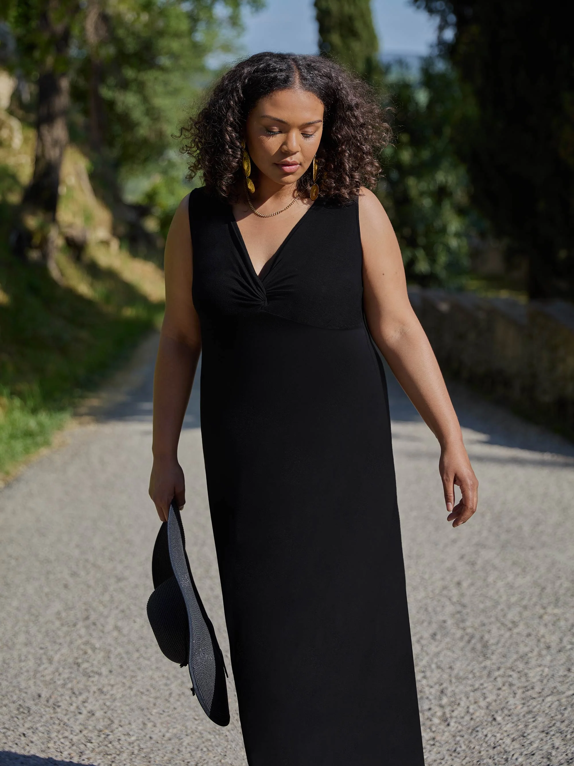 Black V-Neck Twist Front Maxi Dress - Image 3