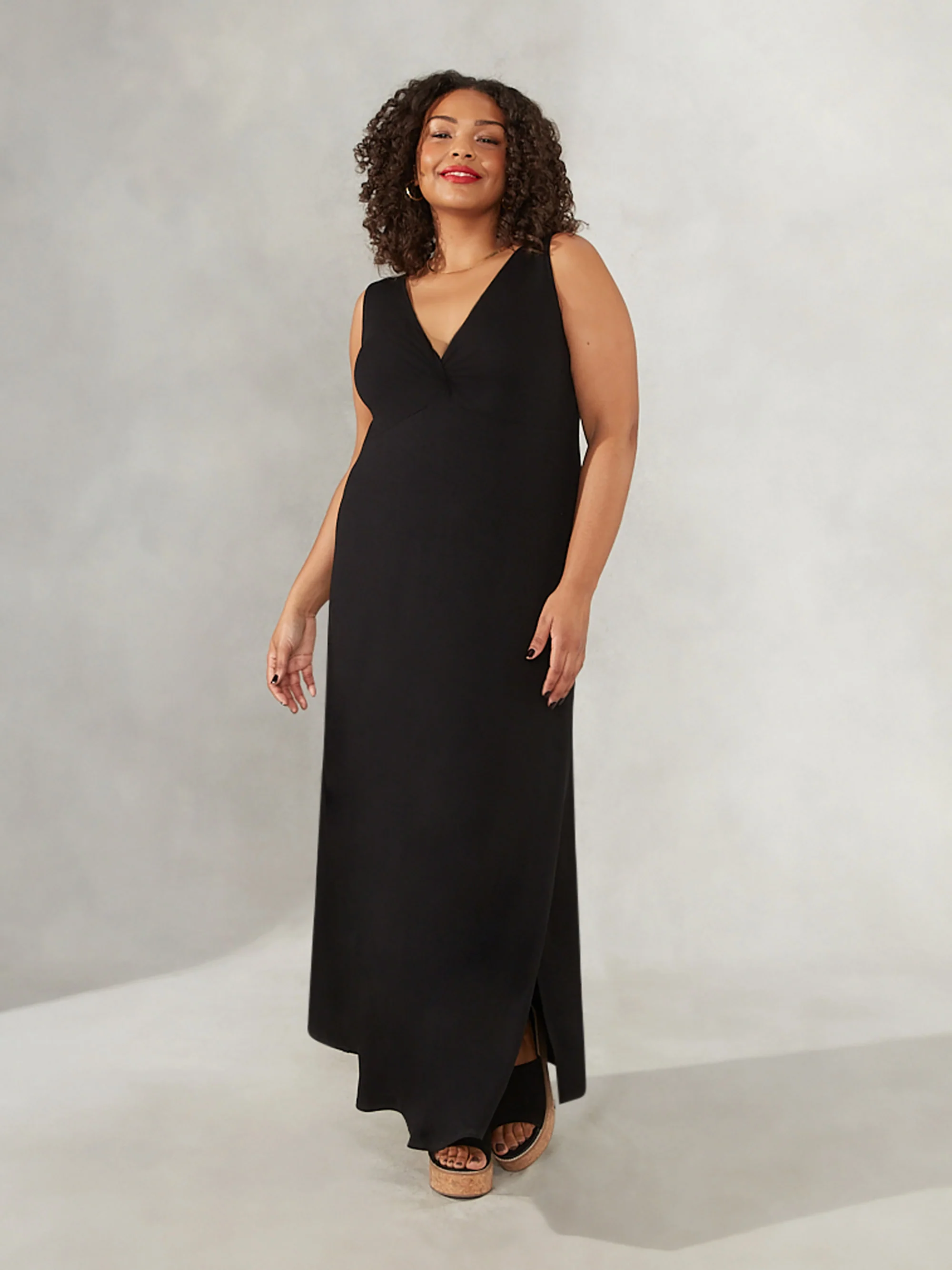 Black V-Neck Twist Front Maxi Dress - Image 4