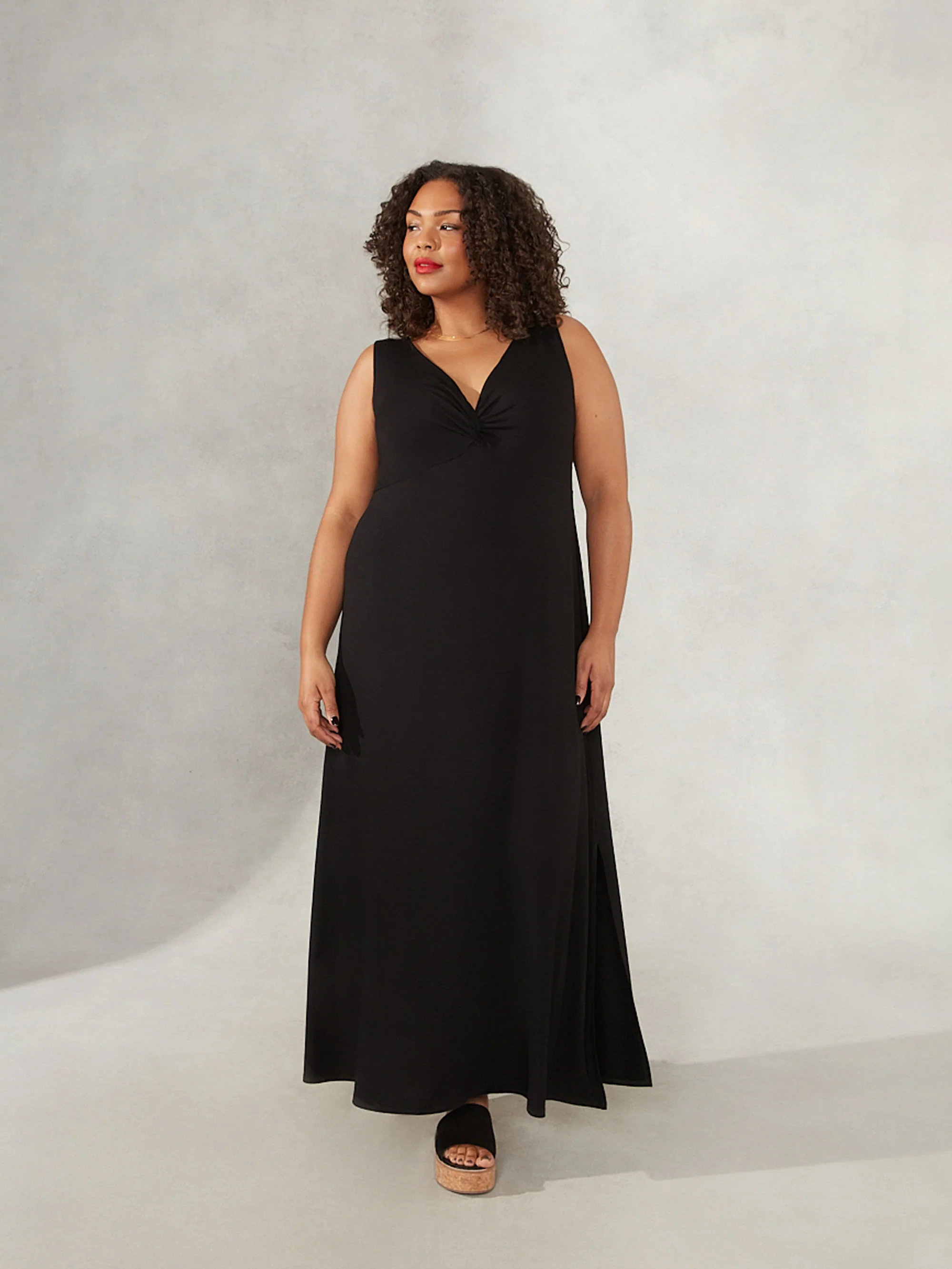 Black V-Neck Twist Front Maxi Dress - Image 5