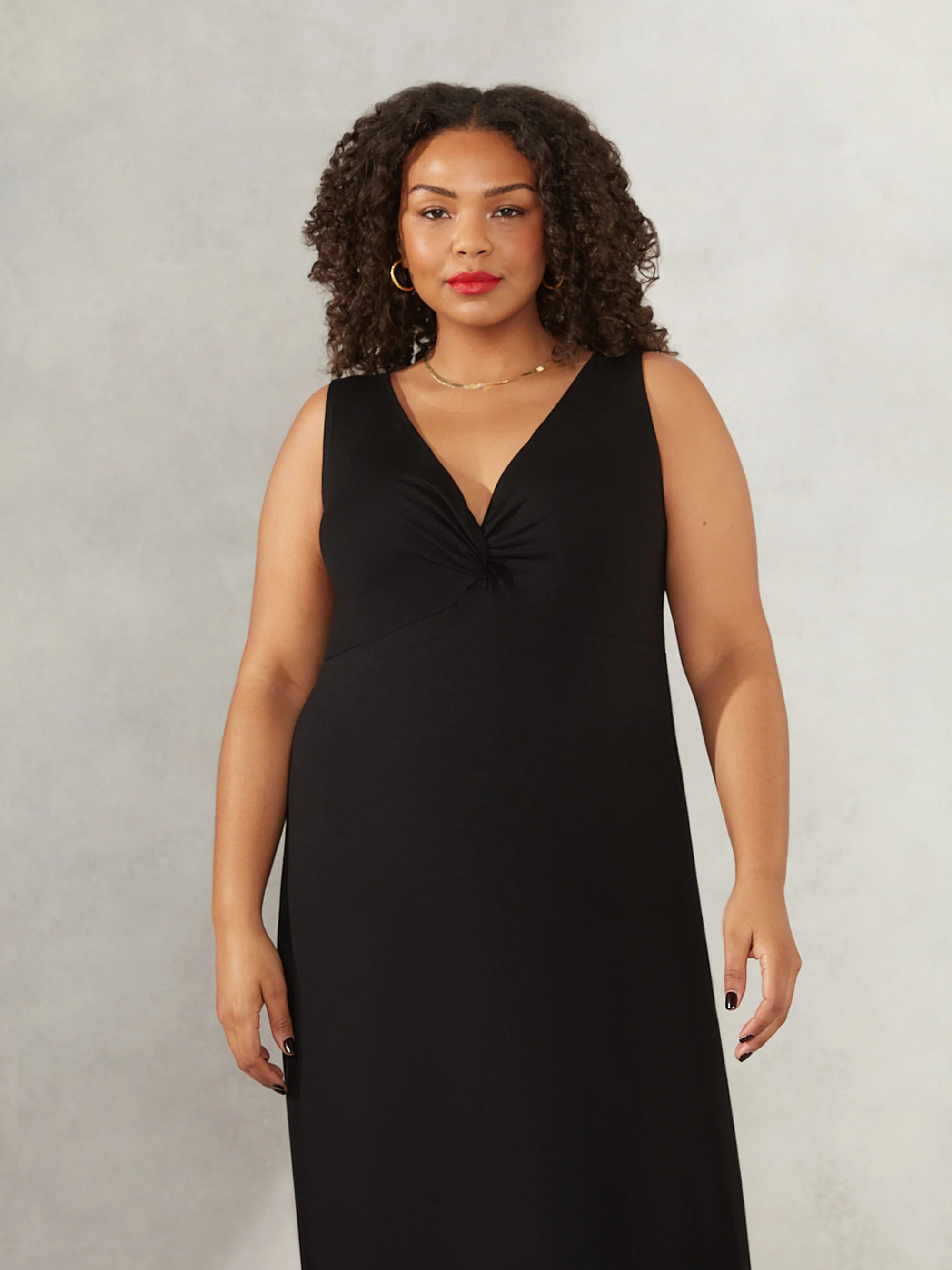 Black V-Neck Twist Front Maxi Dress - Image 6