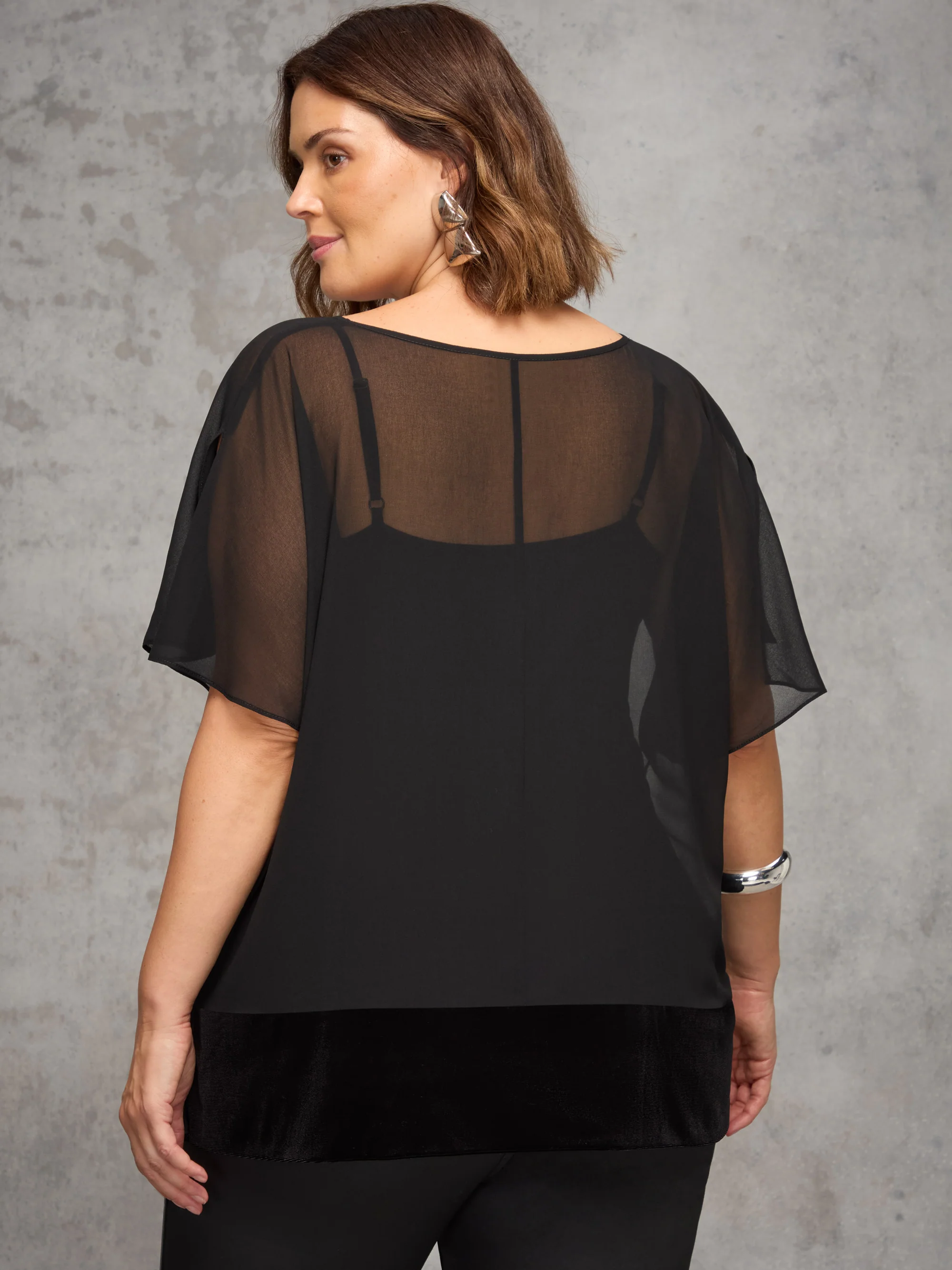 Black Velvet Trim Overlay Top - Image 3