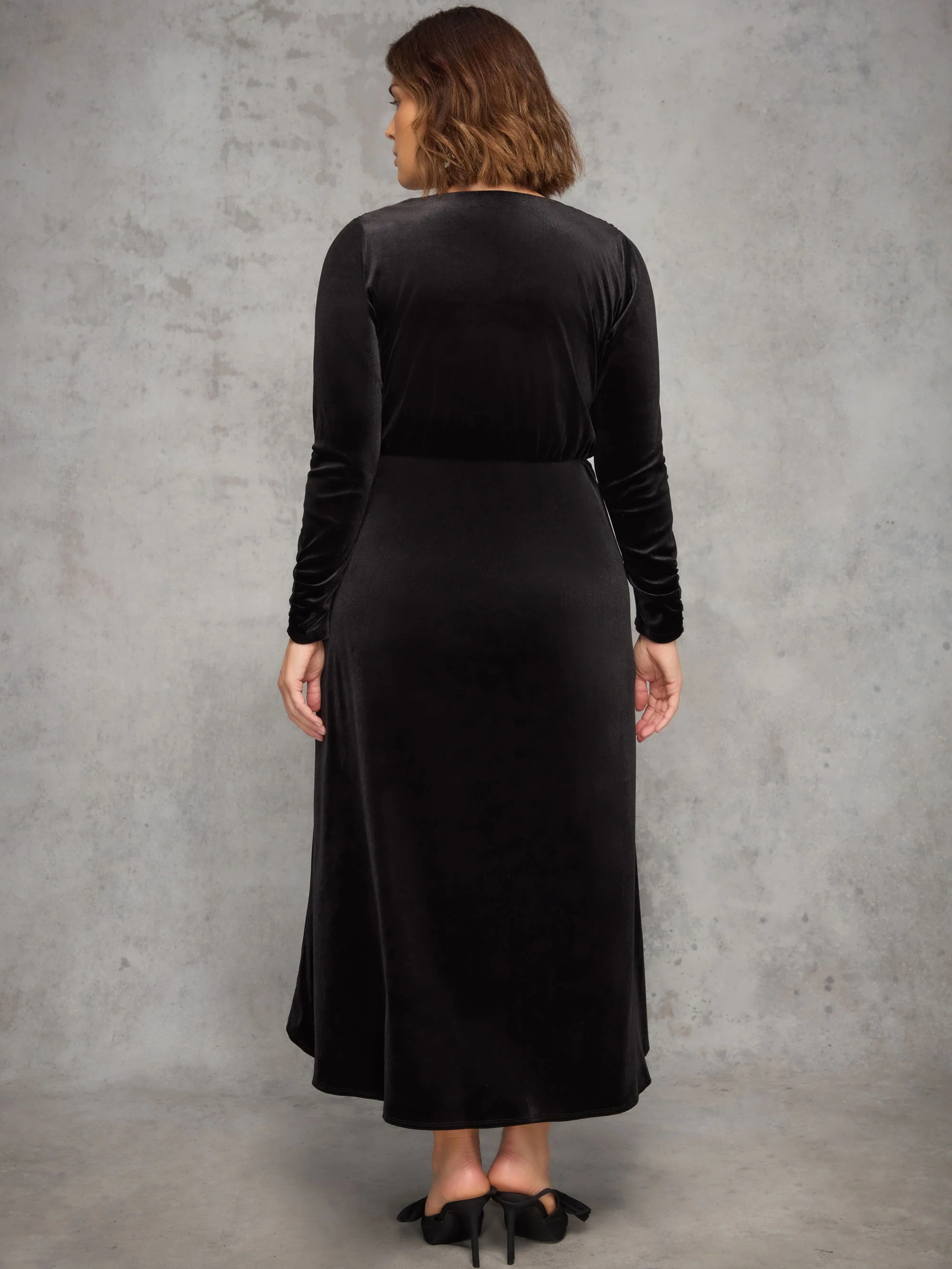 Black Velvet Long Sleeve Wrap Dress - Image 4