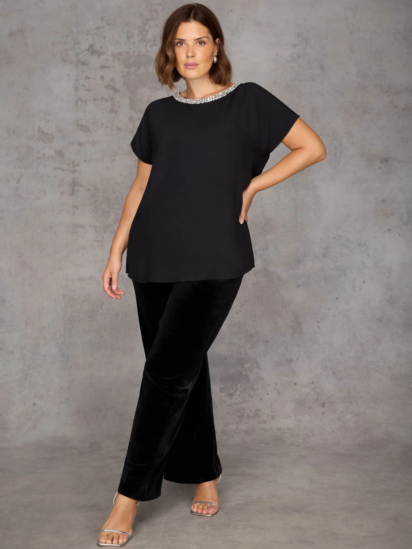 Black Velvet Wide Leg Trouser - Image 3