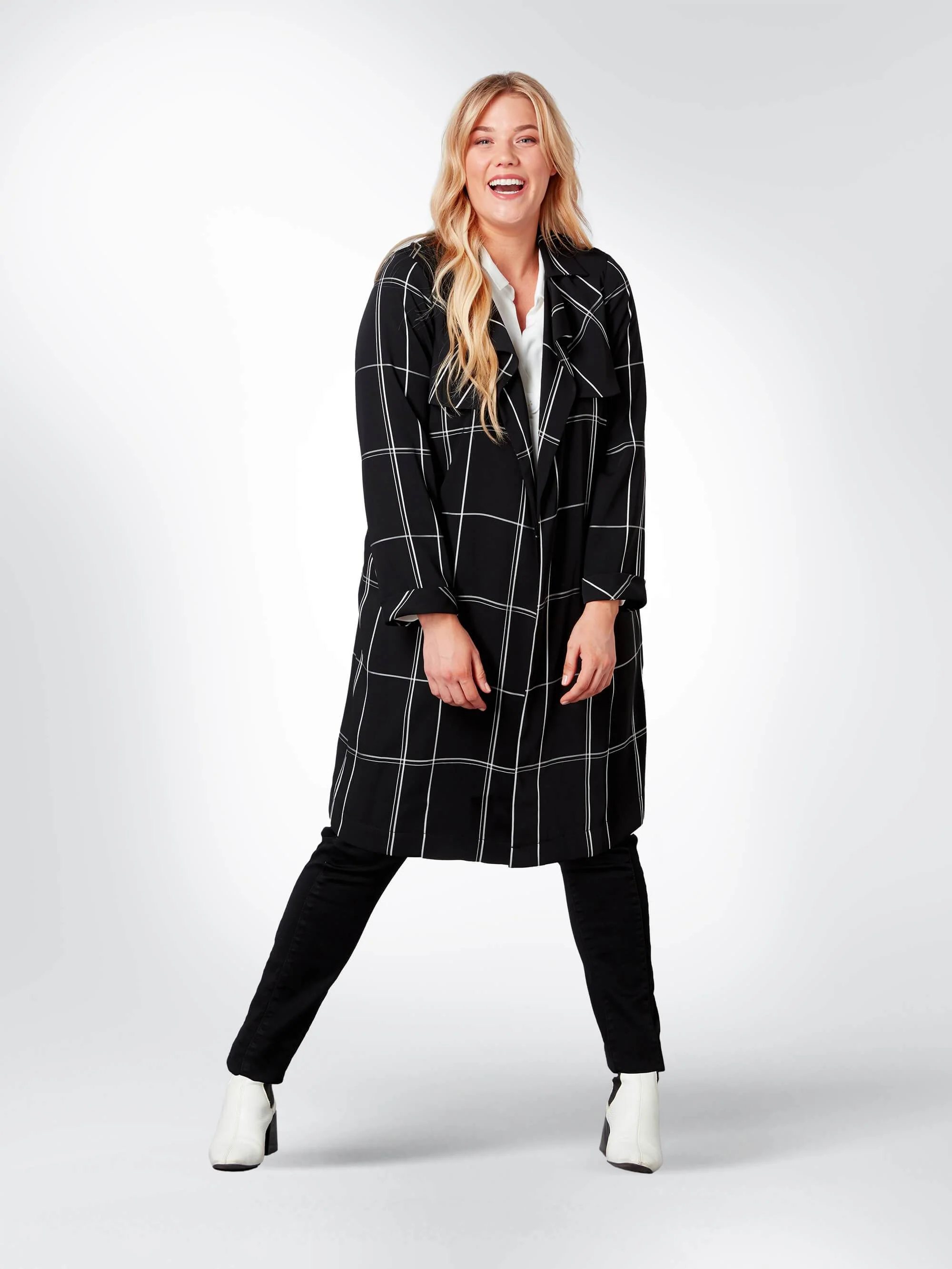 Black and White Checked Trench Coat - Image 2