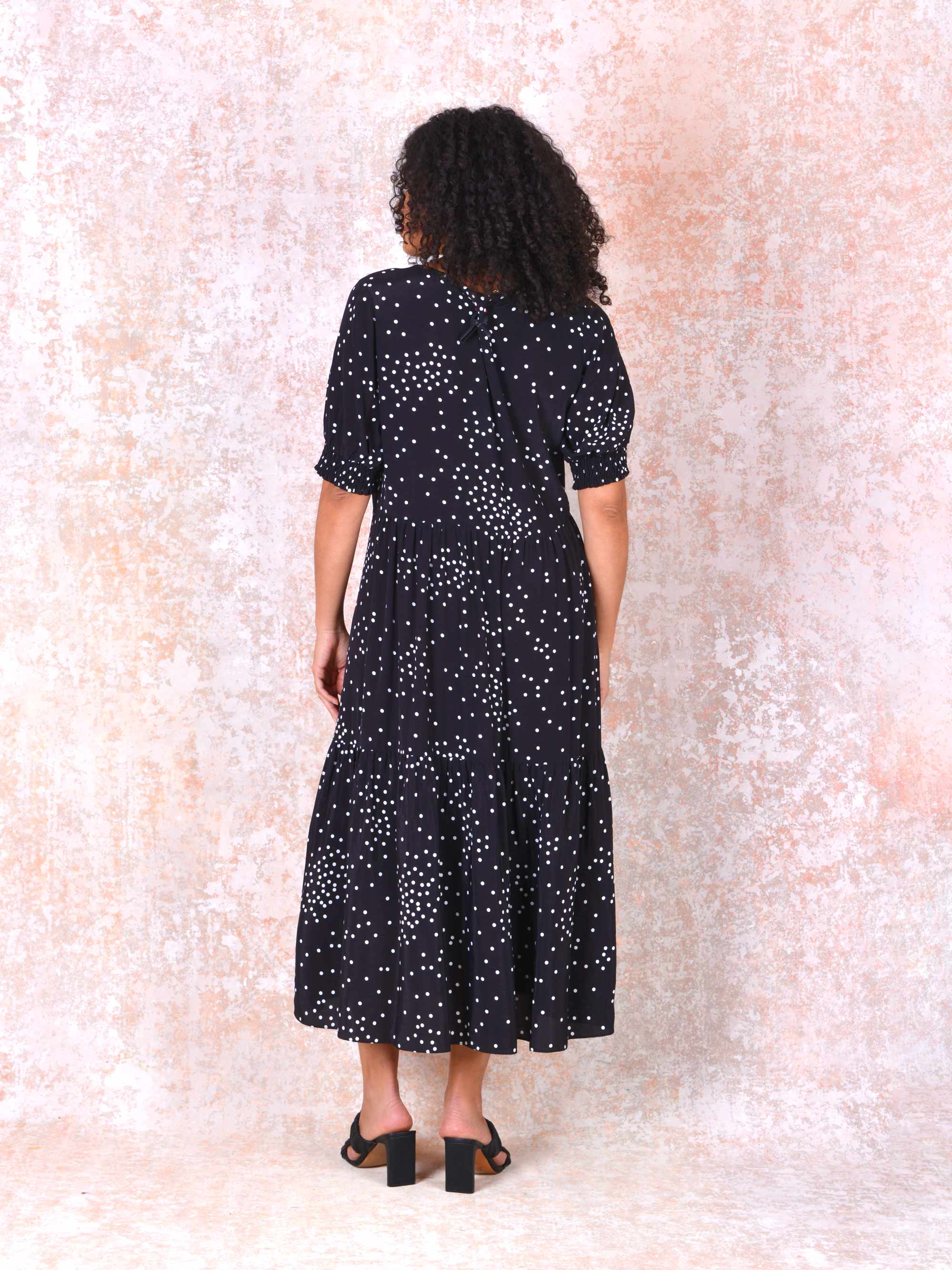 Mono Spot Shirred Cuff Midi Dress - Image 2