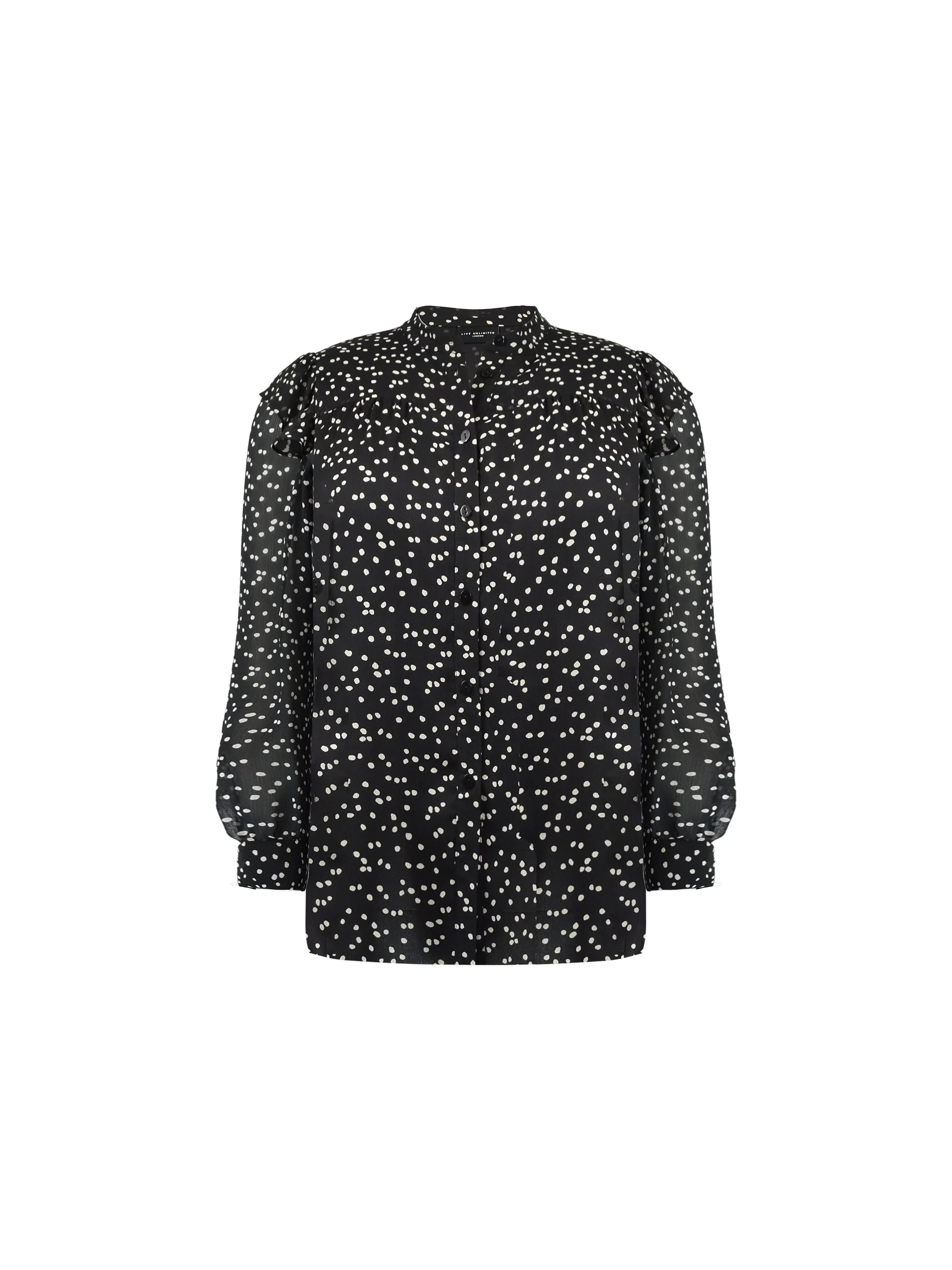 Black & White Spot Ruffle Shoulder Blouse - Image 5