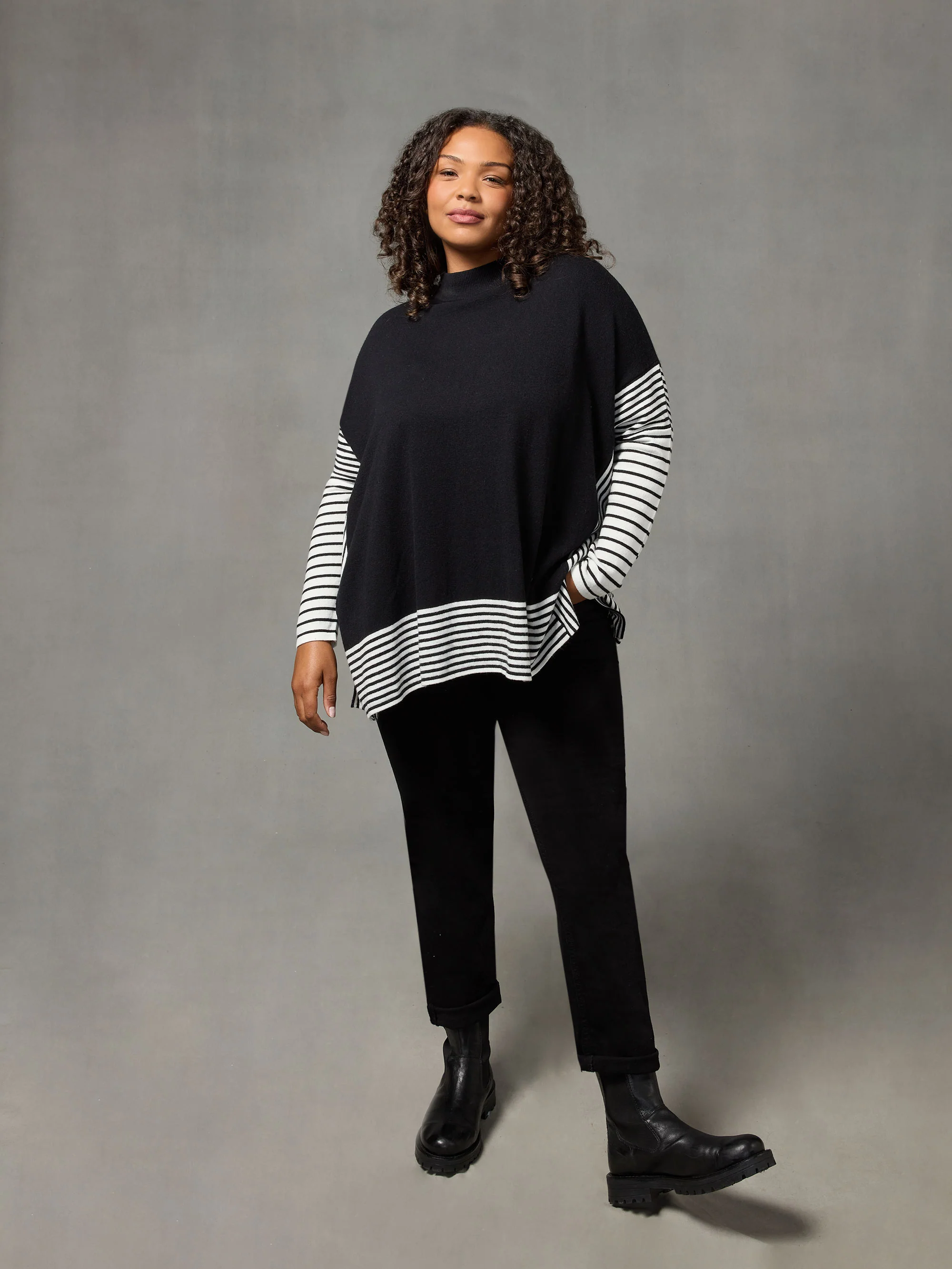 Black & White Stripe Swing Jumper - Image 2