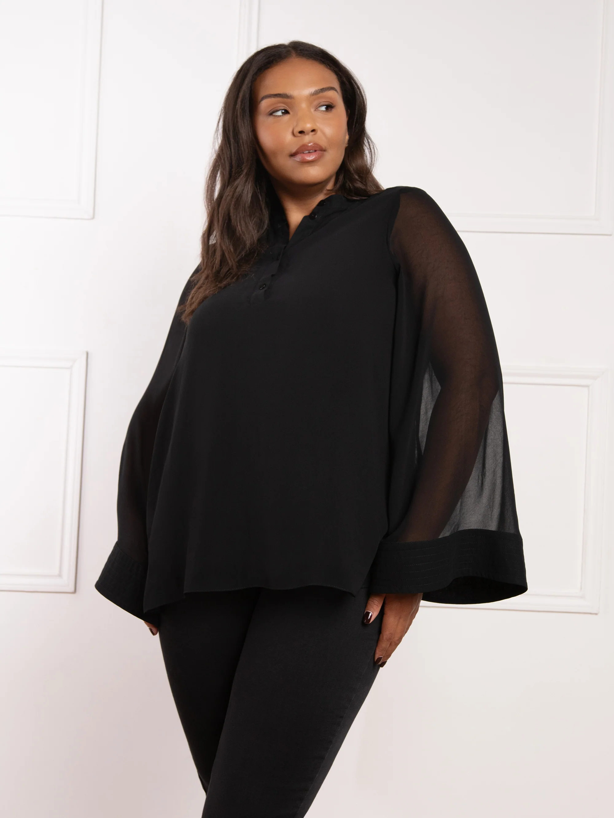 Black Wide Sleeve Blouse - Image 2