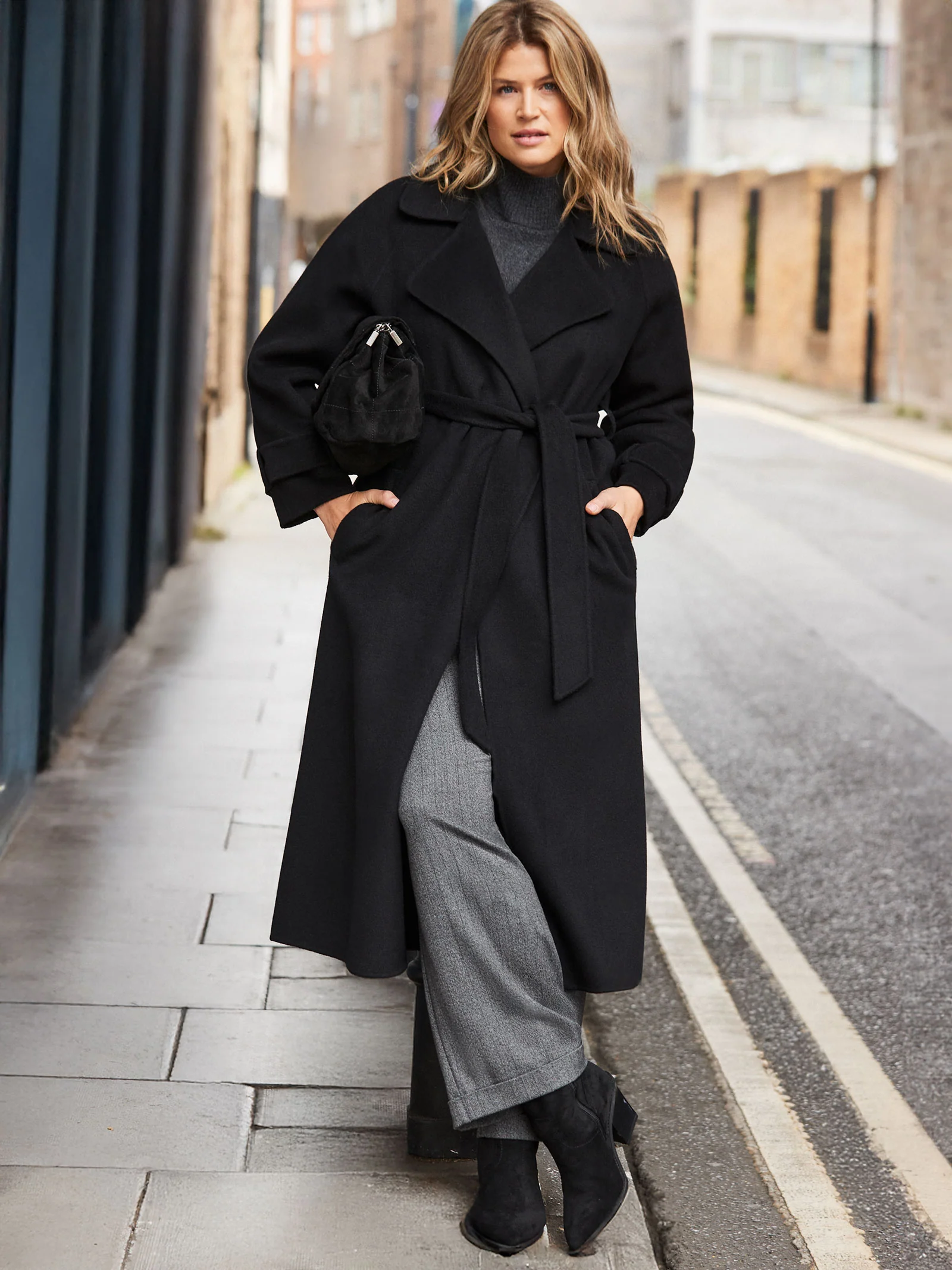 Black Wool Blend Belted Coat - Image 3