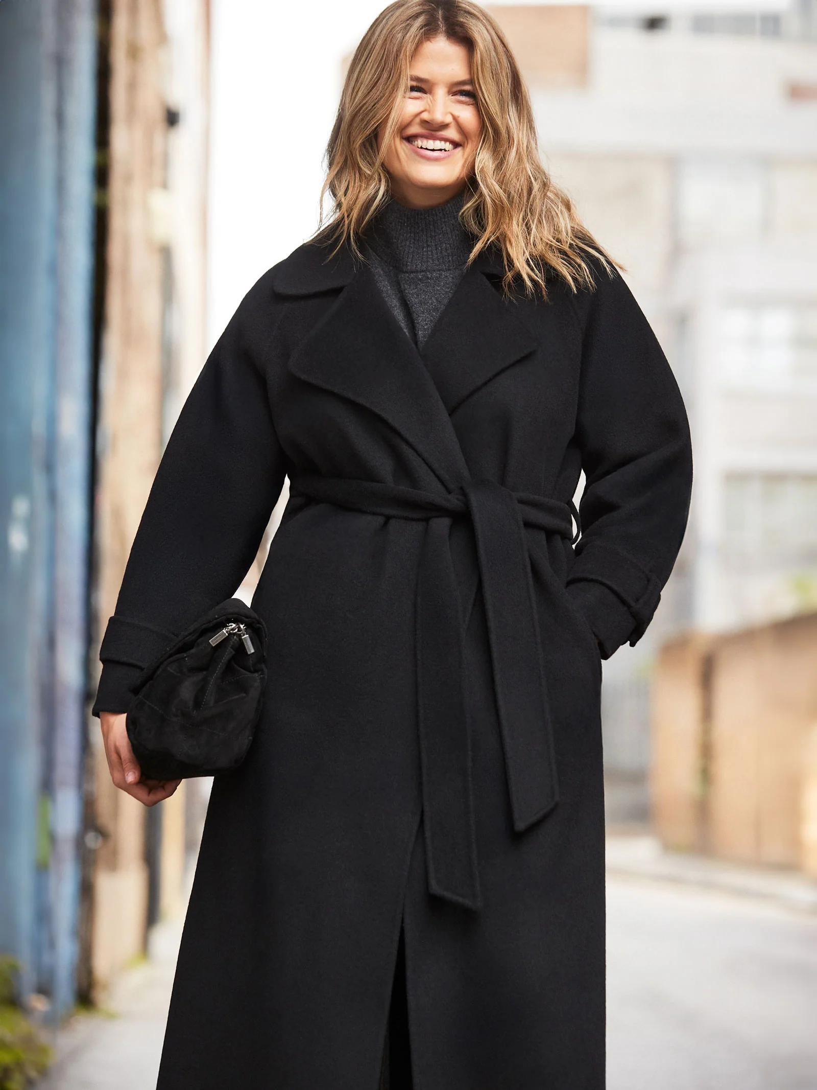 Black Wool Blend Belted Coat - Image 4