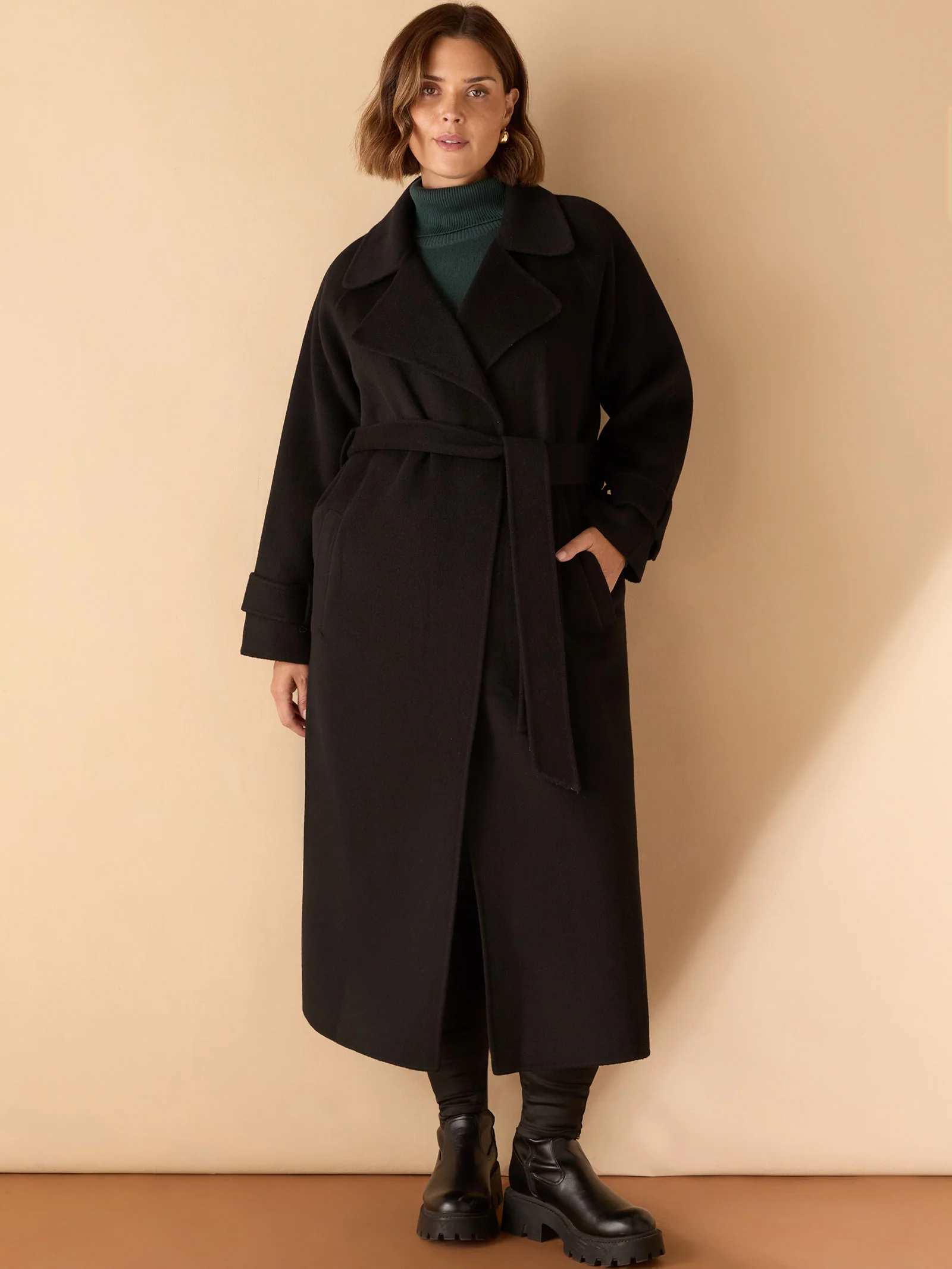 Black Wool Blend Belted Coat - Image 5