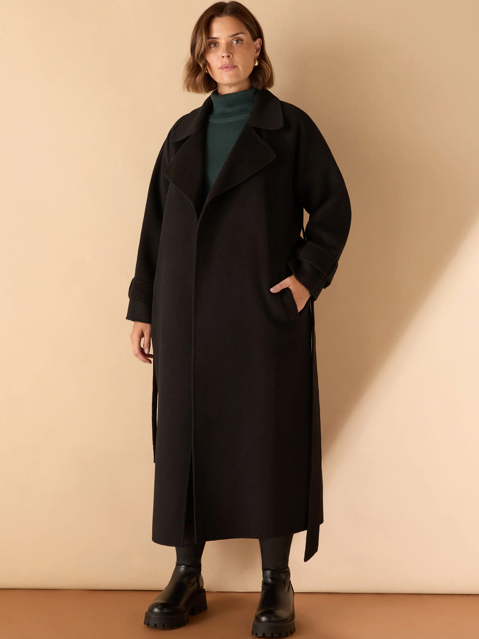Black Wool Blend Belted Coat - Image 6