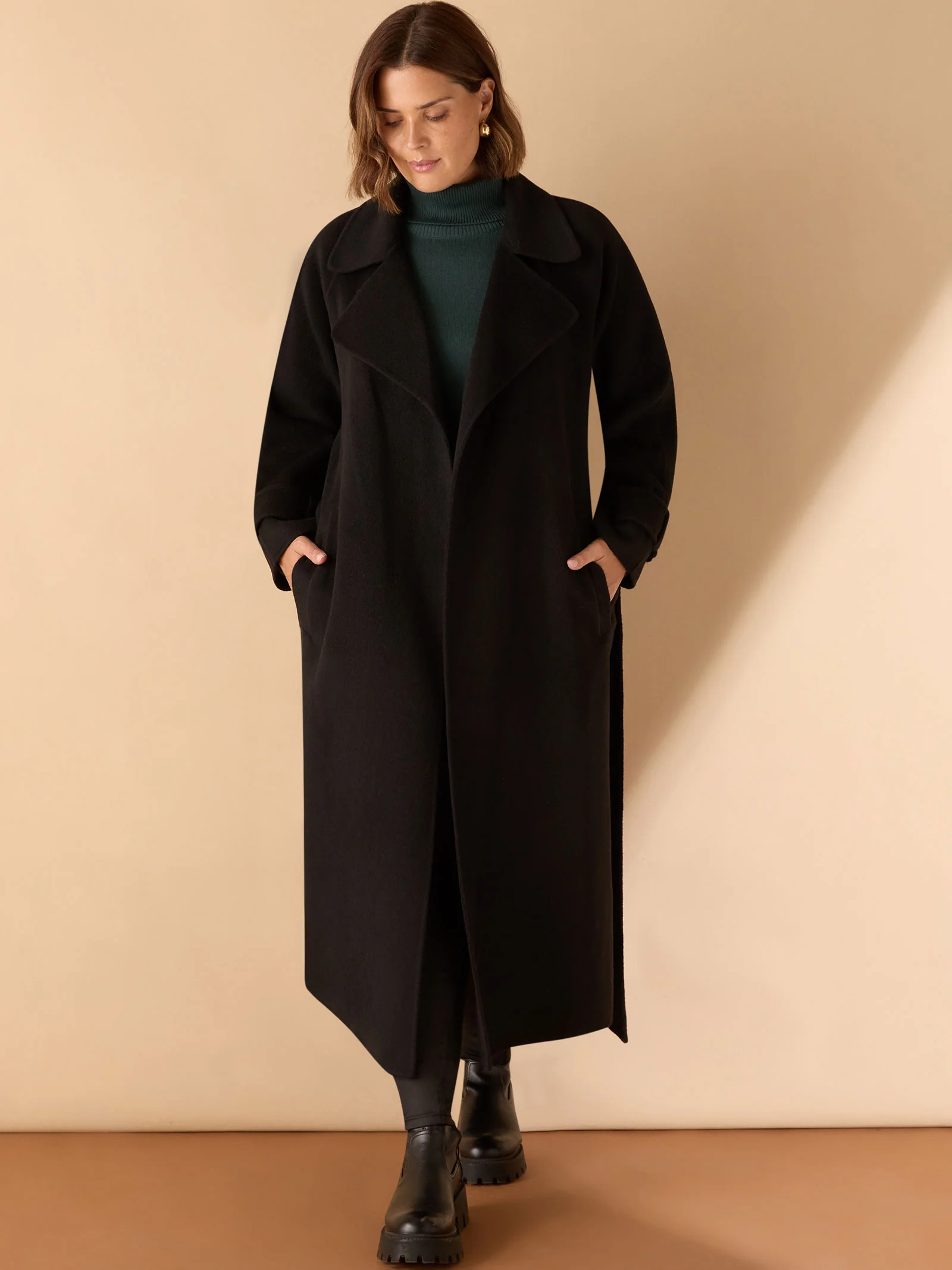 Black Wool Blend Belted Coat - Image 7