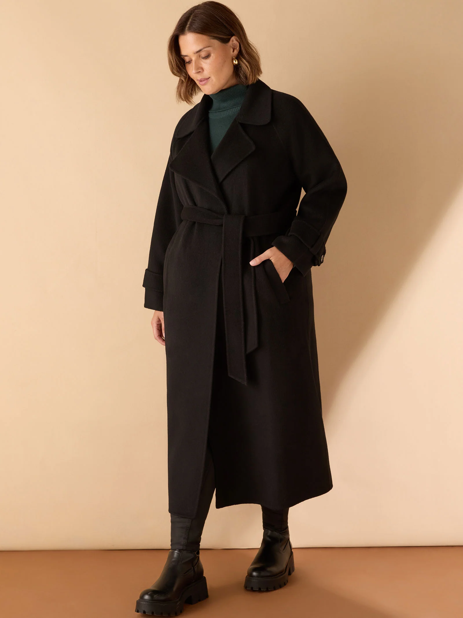 Black Wool Blend Belted Coat - Image 8