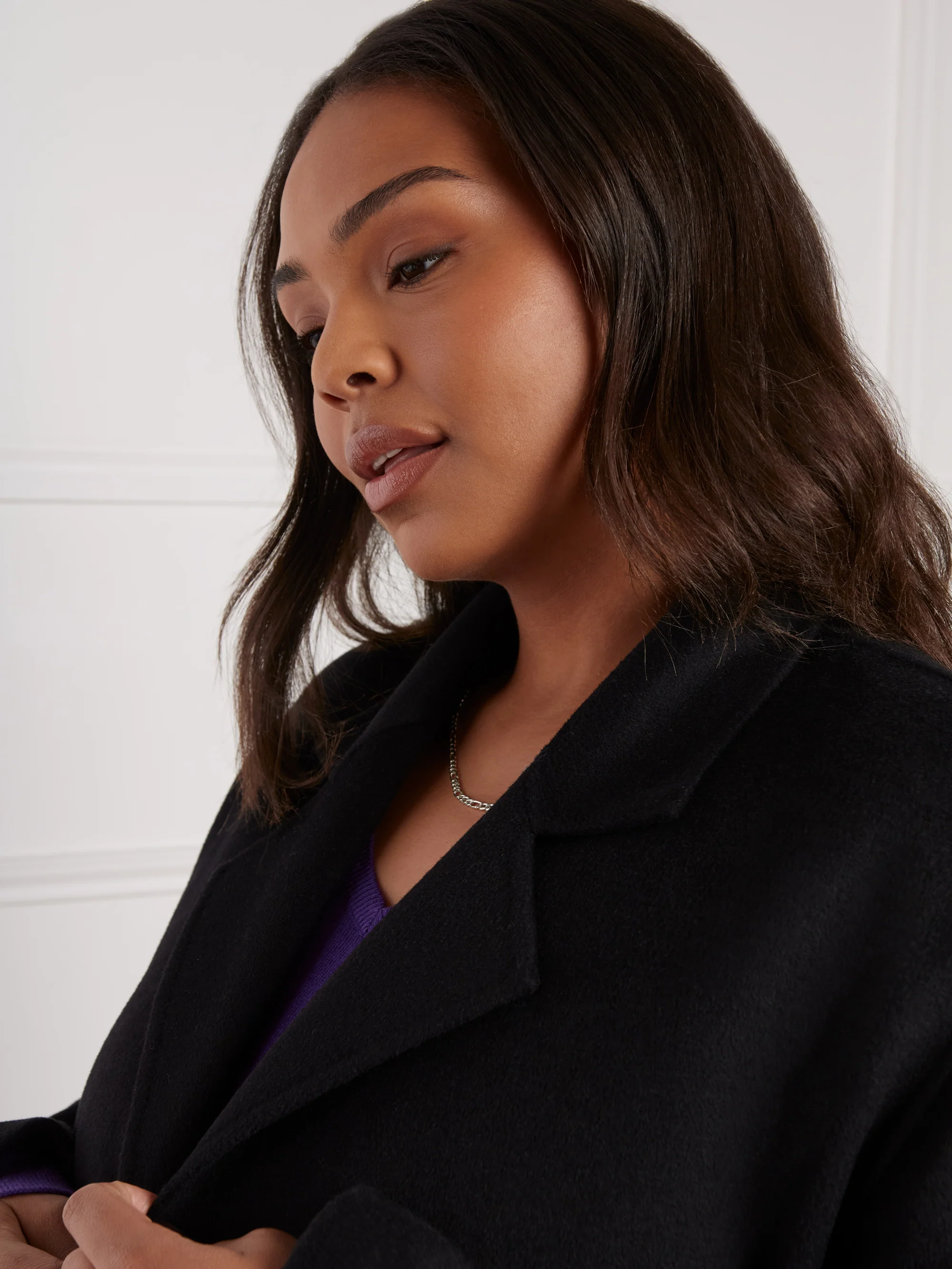 Black Wool Blend Double Faced Short Coat - Image 2