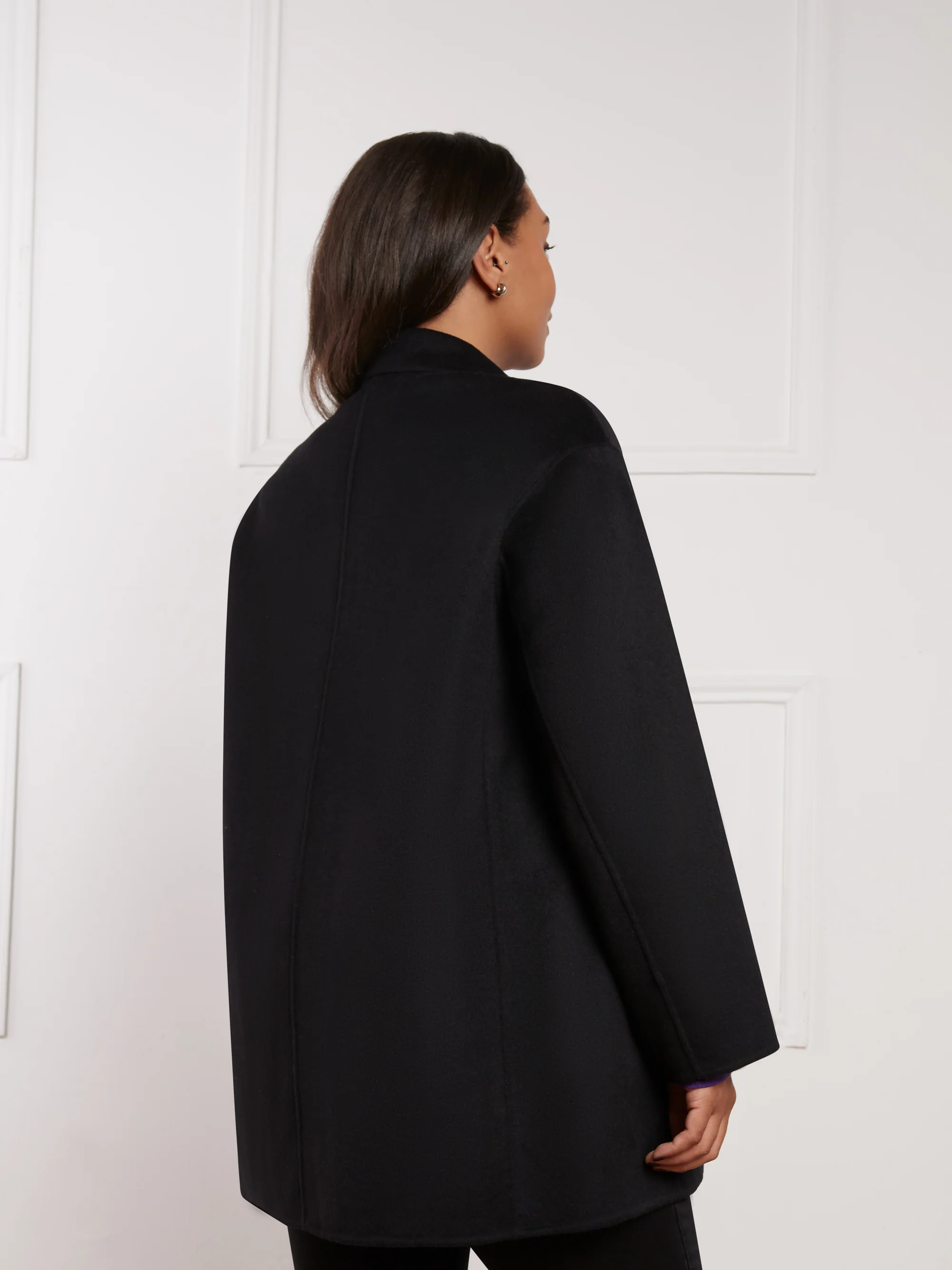 Black Wool Blend Double Faced Short Coat - Image 3