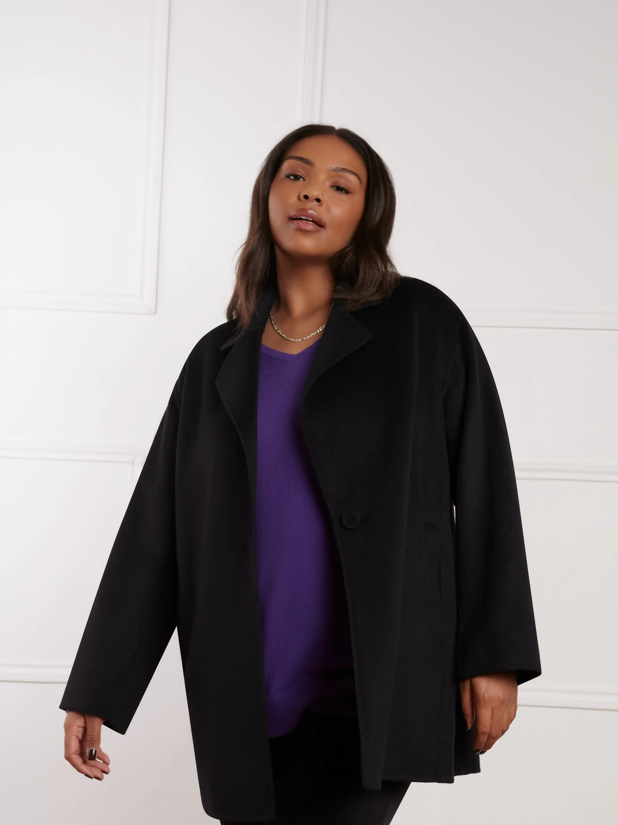 Black Wool Blend Double Faced Short Coat - Image 4