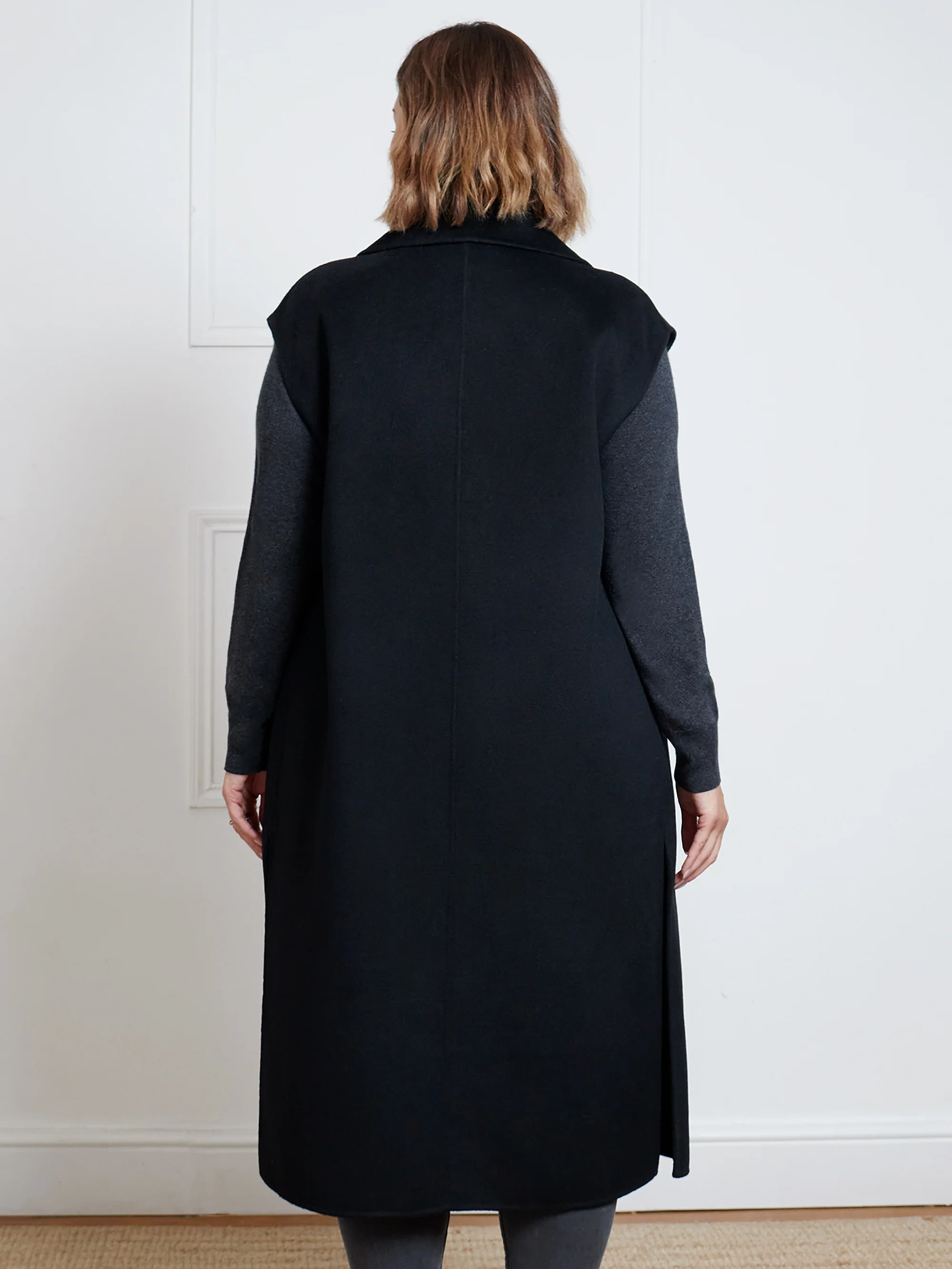 Black Wool Blend Double Faced Sleeveless Coat - Image 2
